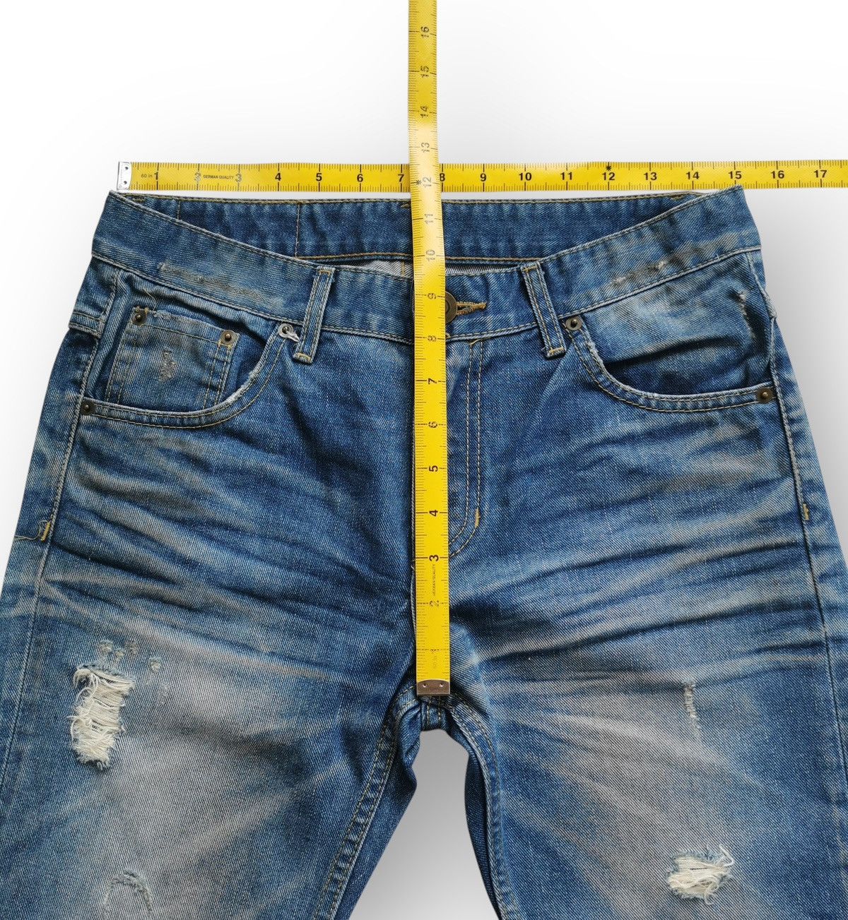 Vintage Blue Factory Washed Blue Distressed Denim Jeans Size US 30 / EU 46 - 9 Thumbnail