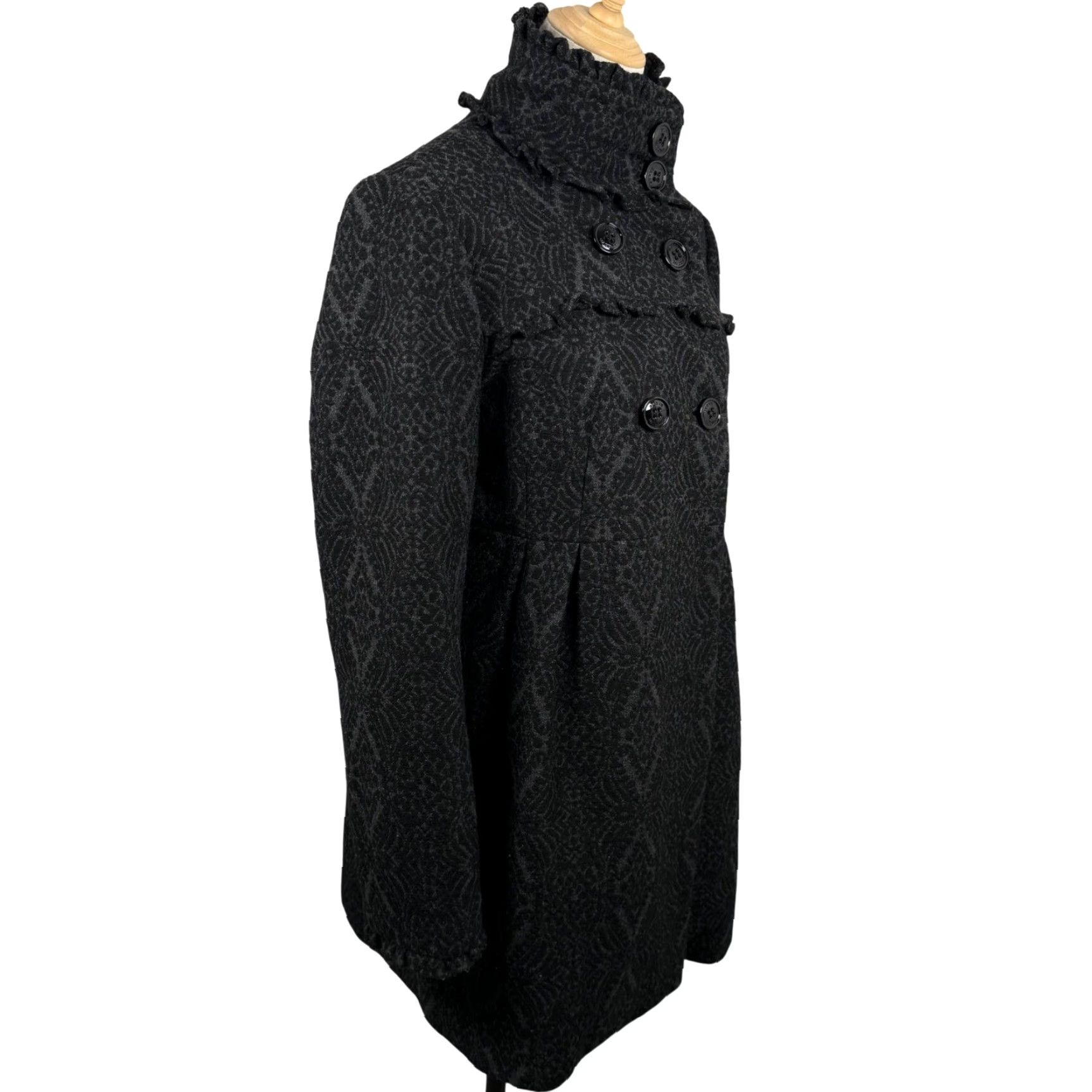 Steve Madden Steve Madden Womens L Pea Coat Grey Black Damask Ruffle Funnel Neck Wool Blend Coat Women L Gray Charcoal Size L / US 10 / IT 46 - 4 Thumbnail