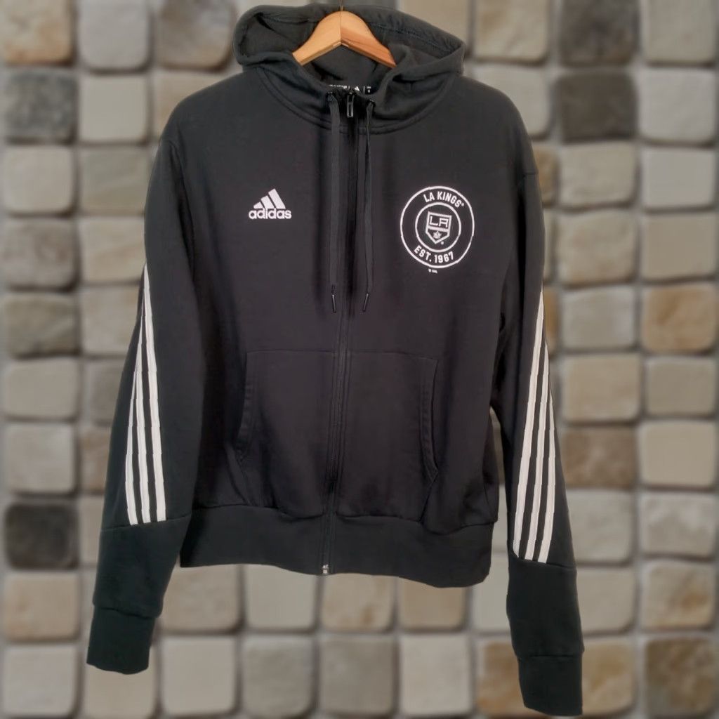 ADIDAS LA Kings Hoodie Medium Black White Full Zip Long Sleeve Sports Mens