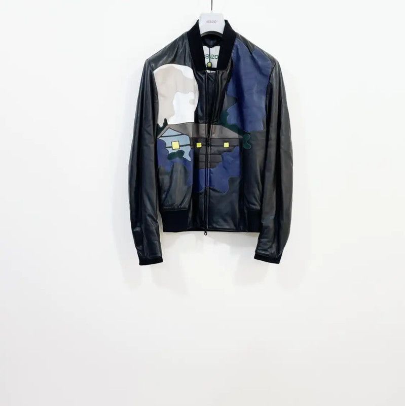 Kenzo Kenzo Men's Long Sleeve Navy Leather Jacket 0089 Size US M / EU 48-50 / 2 - 1 Thumbnail