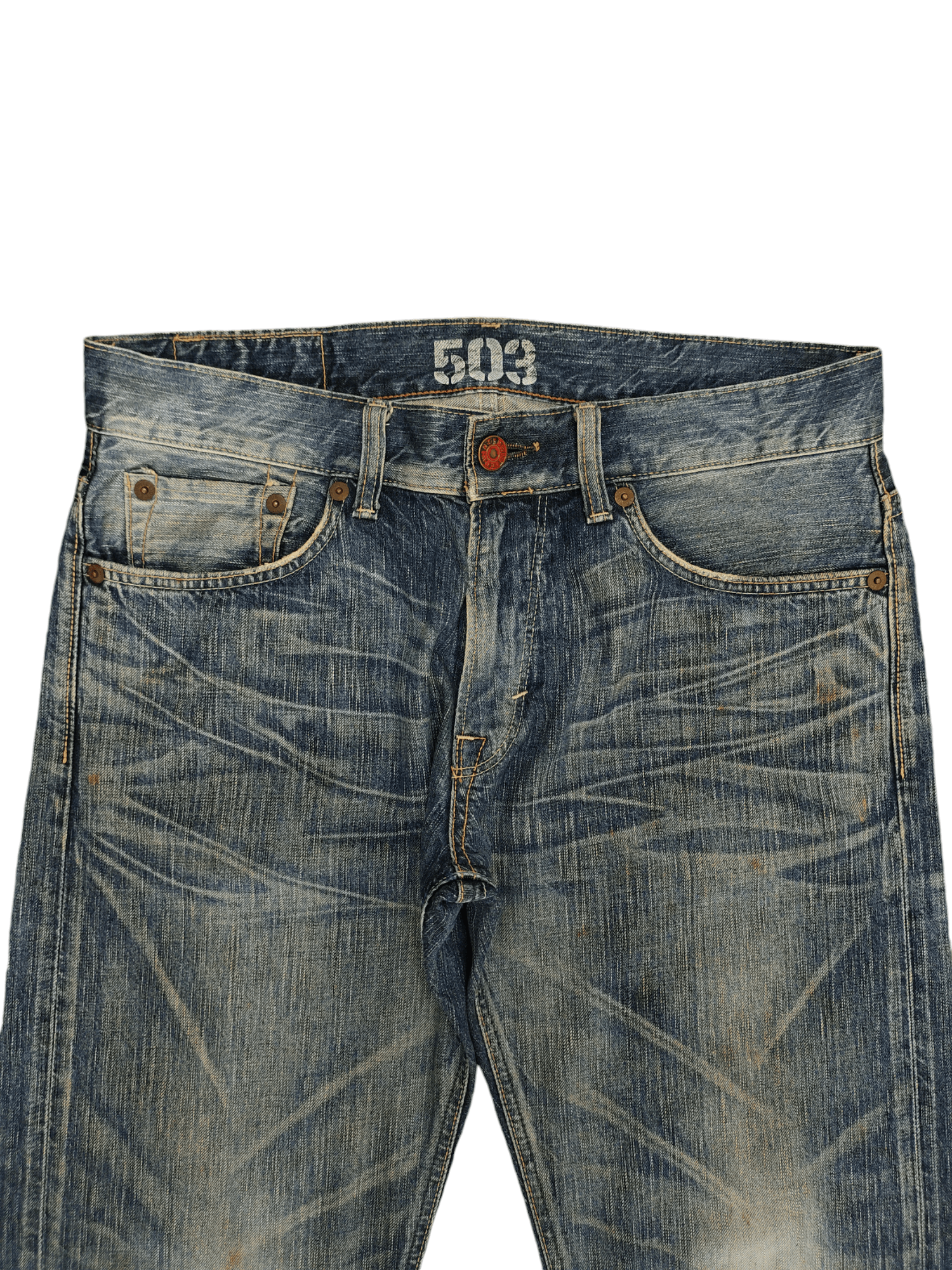 Number (N)ine × Undercover Edwin 503 Clawmark Distress Faded Jeans Undercover Style Size US 34 / EU 50 - 2 Thumbnail