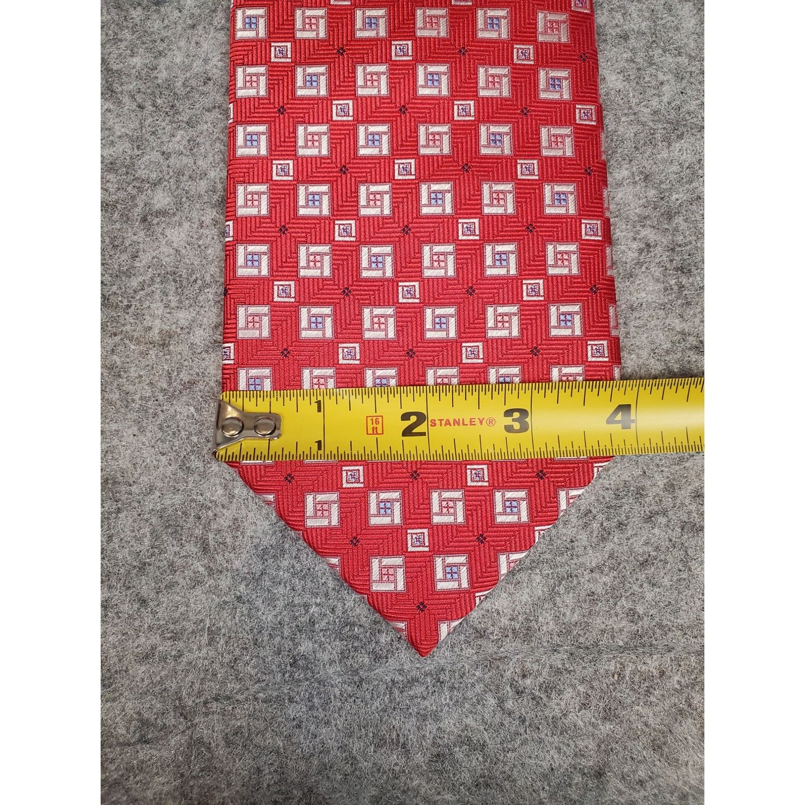 Other Piattelli Men's Silk Necktie Red Geometric Square Pattern Size ONE SIZE - 7 Thumbnail