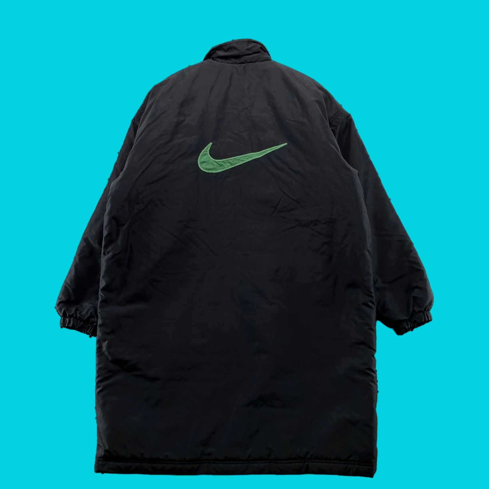 Nike VINTAGE Nike Coat Jacket Mens Large Black Green Swoosh Insulated Long Jacket Size US L / EU 52-54 / 3 - 1 Thumbnail