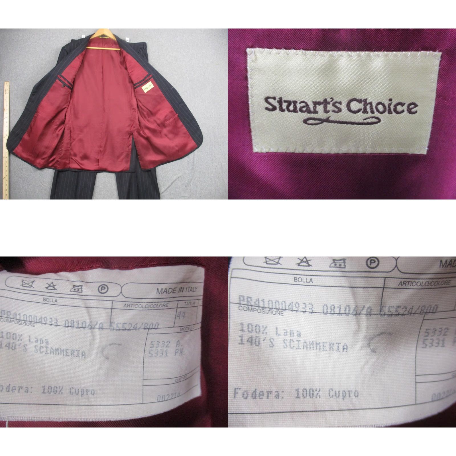 Vintage Stuart's Choice Suit Mens 44 Wool Pinstripe 2 Piece Pleated 37x30 Made Italy Size 44R - 8 Thumbnail