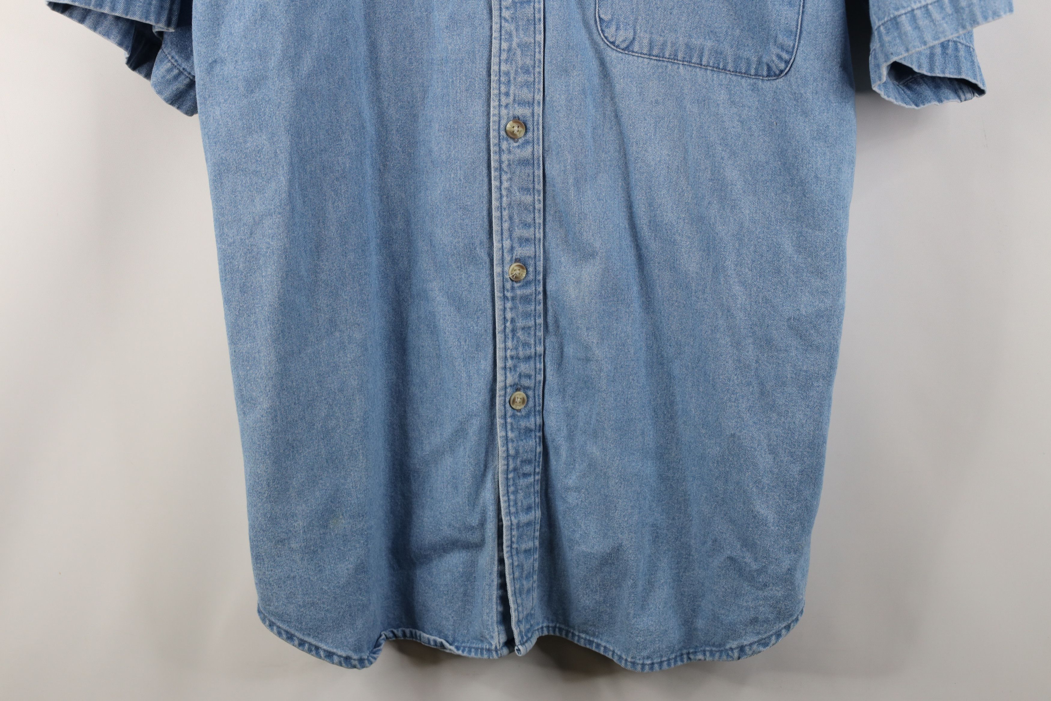 Vintage Vintage 90s Streetwear Baggy Short Sleeve Denim Button Shirt Size US L / EU 52-54 / 3 - 3 Thumbnail
