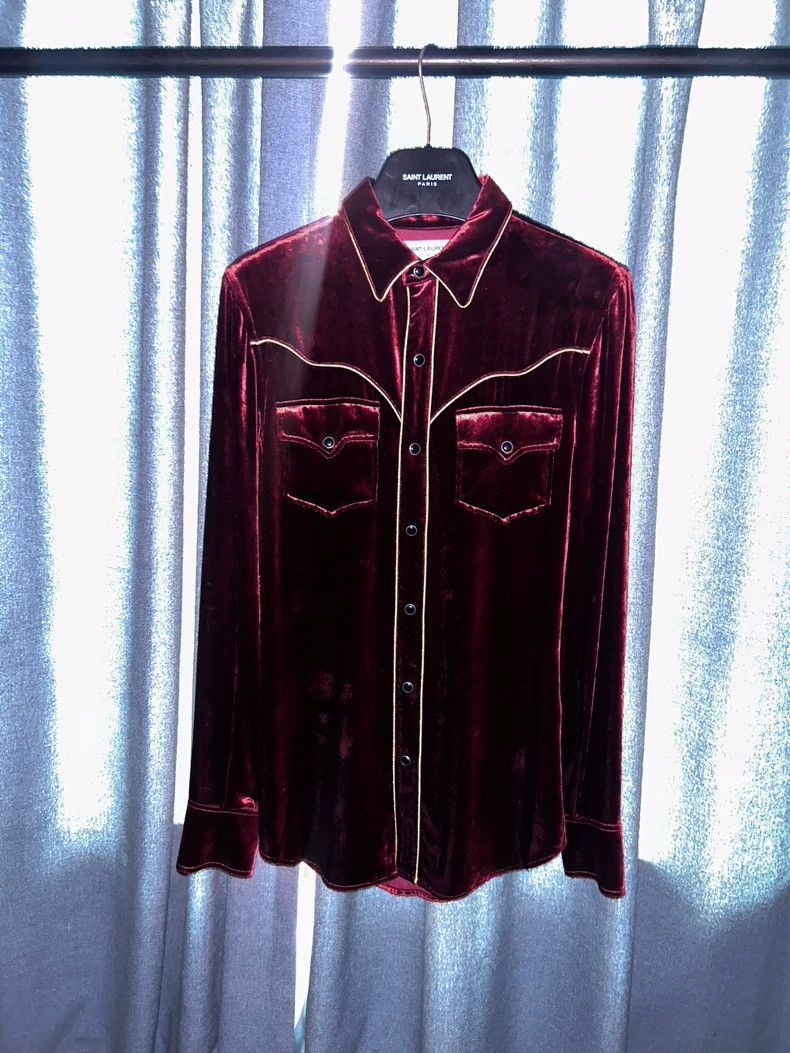 Saint Laurent Paris Saint Laurent Paris Saint Laurent Red Velvet Shirt-2506 Size US S / EU 44-46 / 1 - 1 Thumbnail