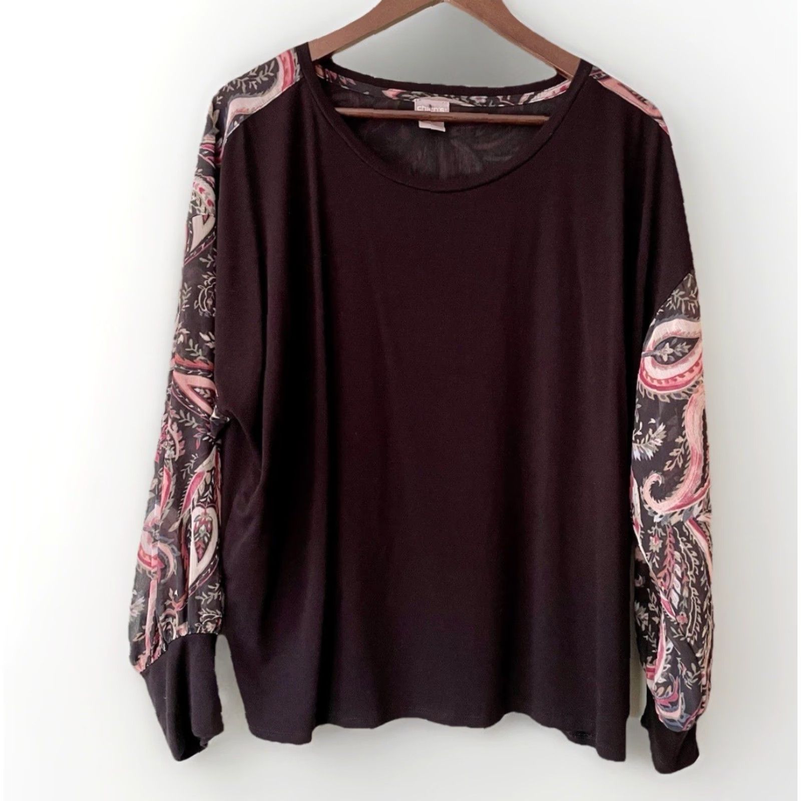Vintage Chico’s Blouse XL Black Sheer Paisley Long Sleeve Knit Bell Sleeve Casual Womens Knit Blouse Vintage: No? Size XL / US 12-14 / IT 48-50 - 2 Thumbnail