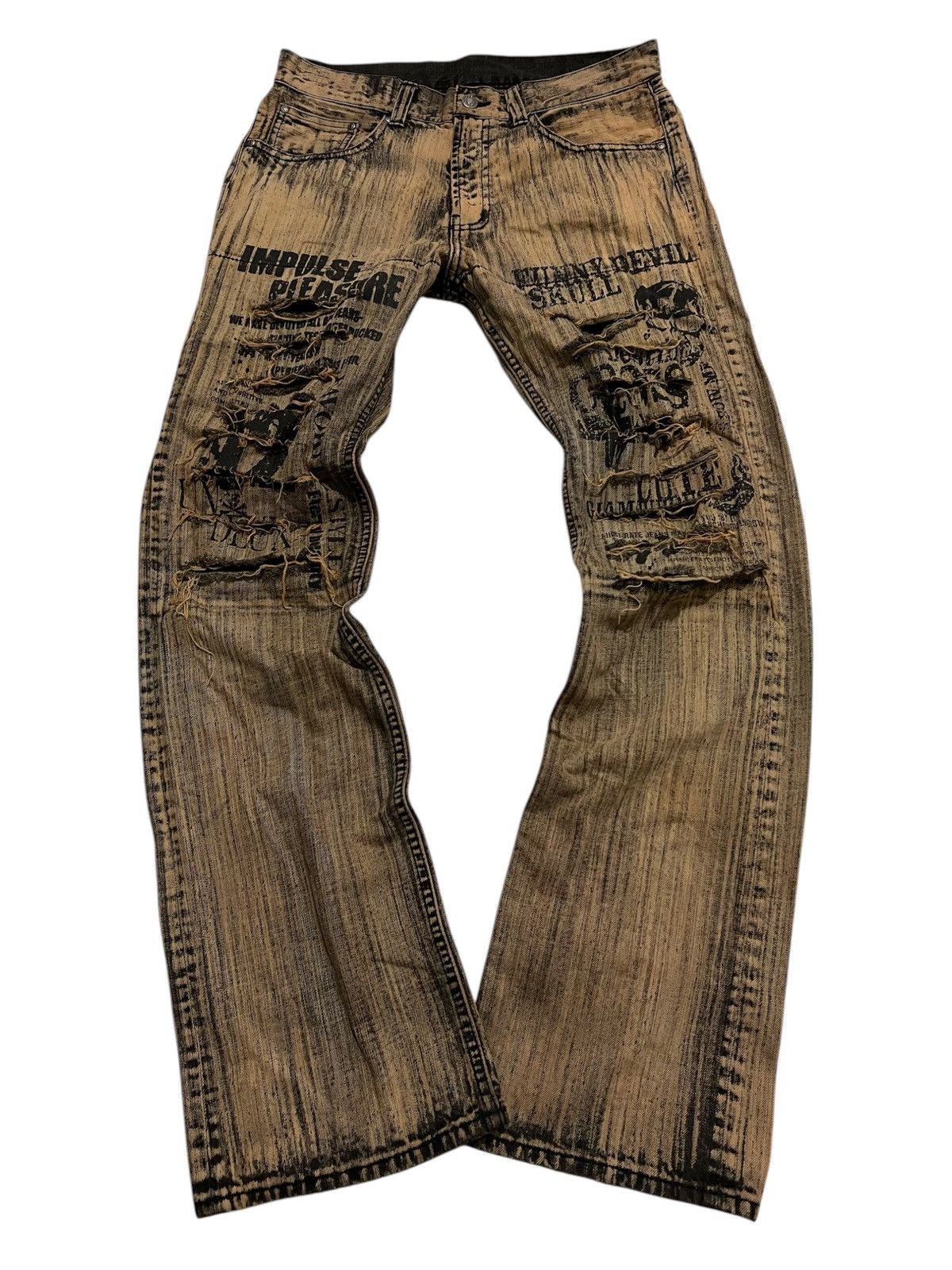 Japanesse devil poem distressed mudwash flared pants