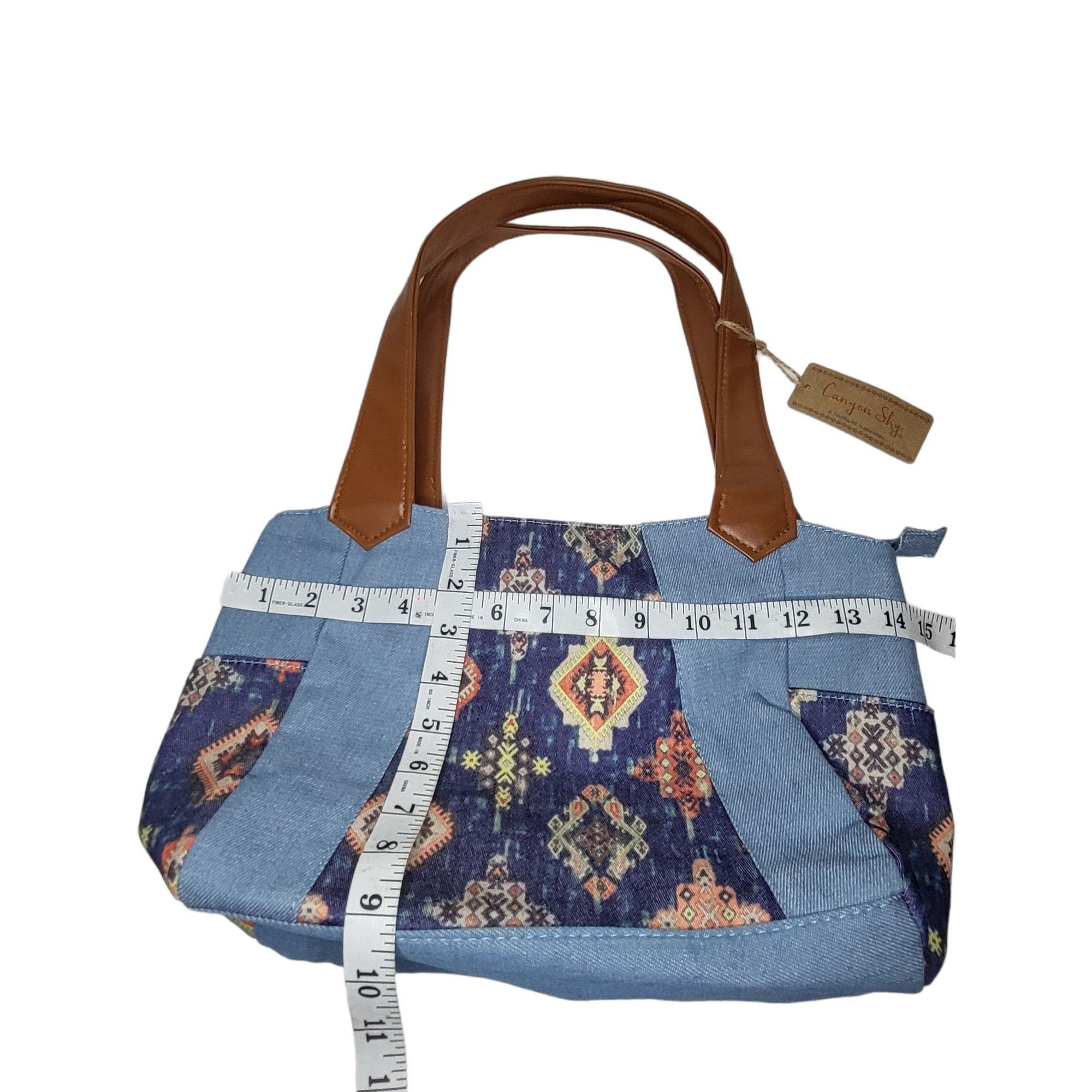 Poeme Bohemian Canyon Sky Southwestern Denim Shoulder Bag Double Handle Blu Size ONE SIZE - 3 Thumbnail