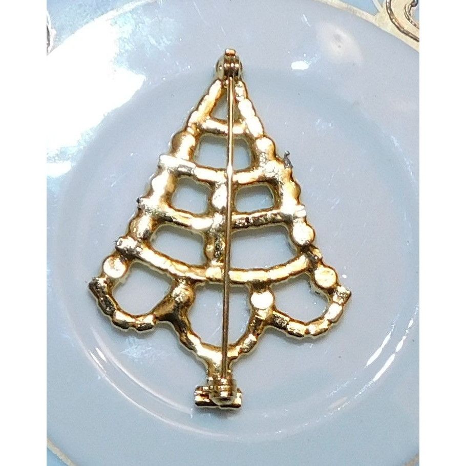 Other Vintage Christmas Tree Brooch Blue And Gold Tone With Rhines Size ONE SIZE - 3 Thumbnail