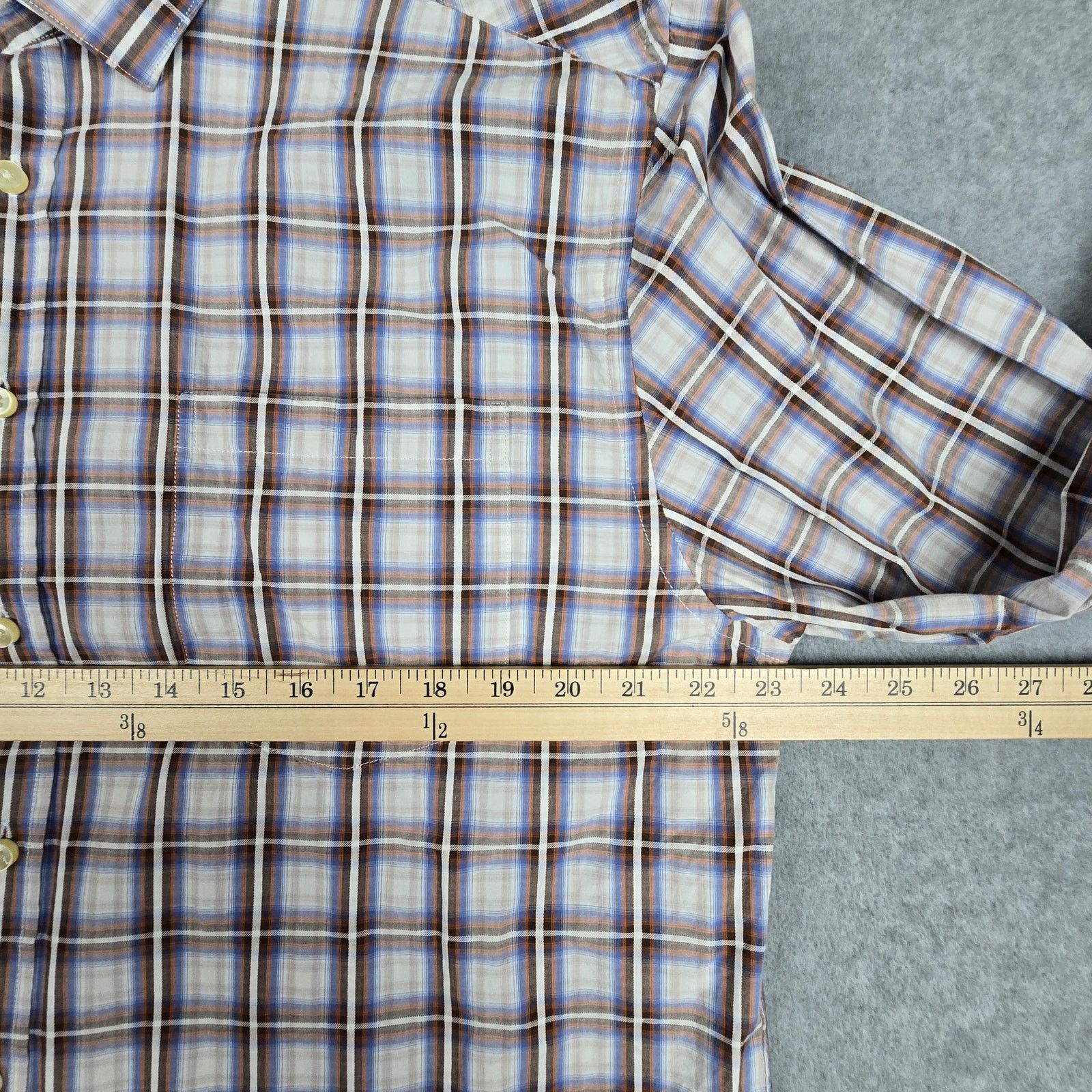 Pronto Uomo Pronto Uomo XL Long Slv Button Down Brown Blue Plaid Shirt Size US XL / EU 56 / 4 - 12 Thumbnail