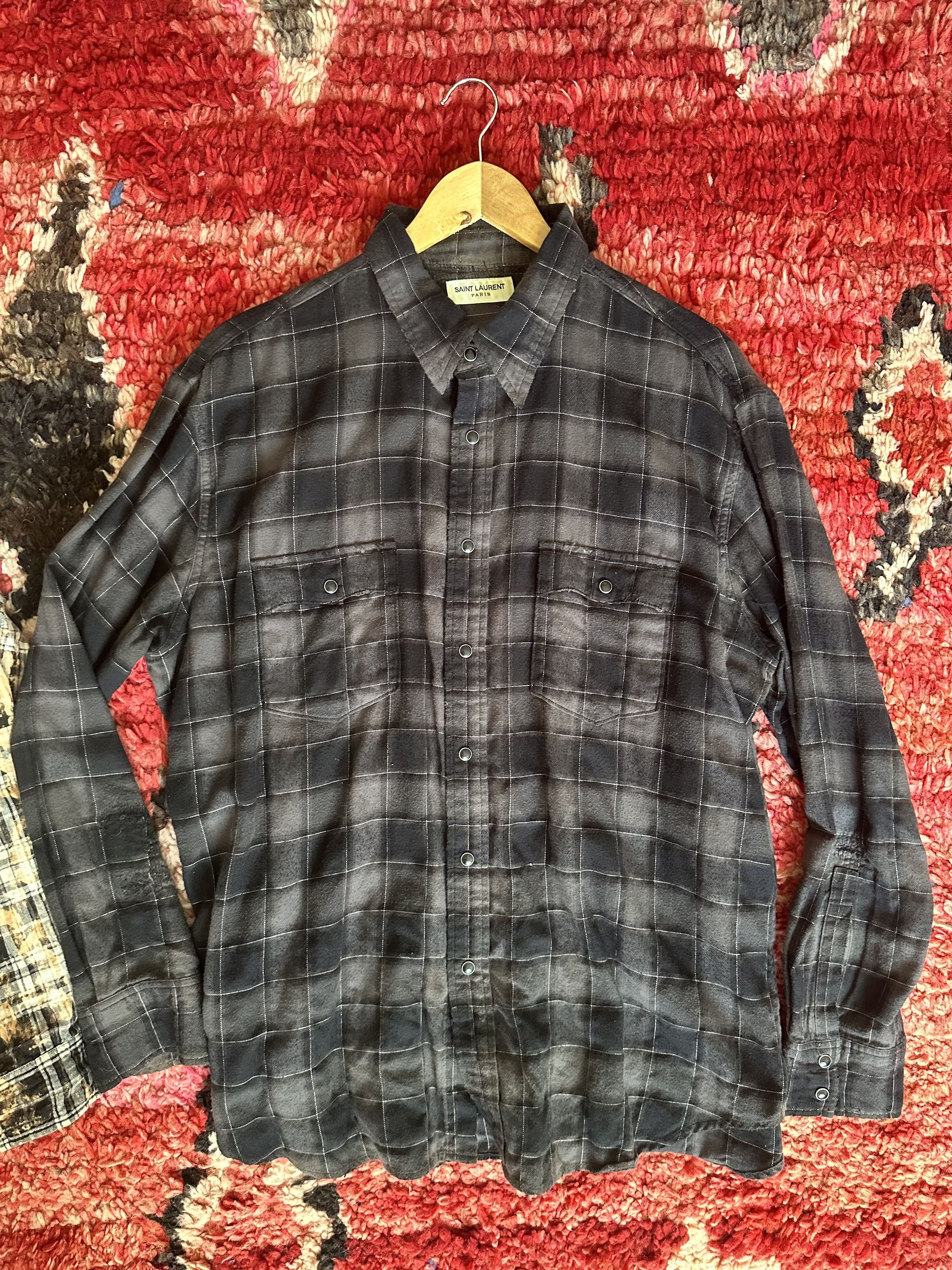 Hedi Slimane Saint Laurent Bleached Plaid Flannel Shirt - Main Image
