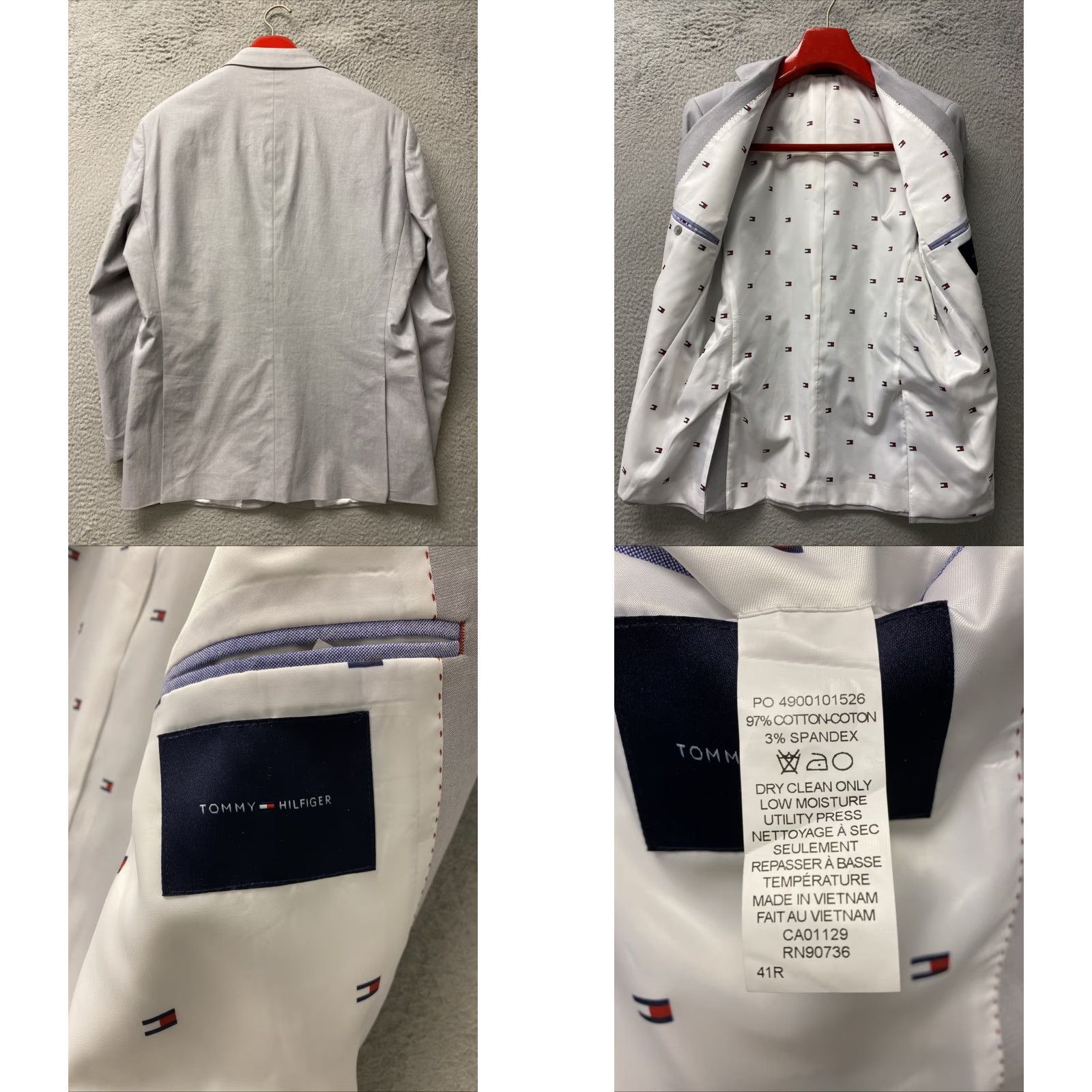 Tommy Hilfiger Tommy Hilfiger Mens Sport Coat Blazer Gray Cotton Spandex Slim Modern Fit 41R Regular Notch Lapel Double-Vented Four-Button Sleeves Two-Button Front Size 42R - 8 Thumbnail