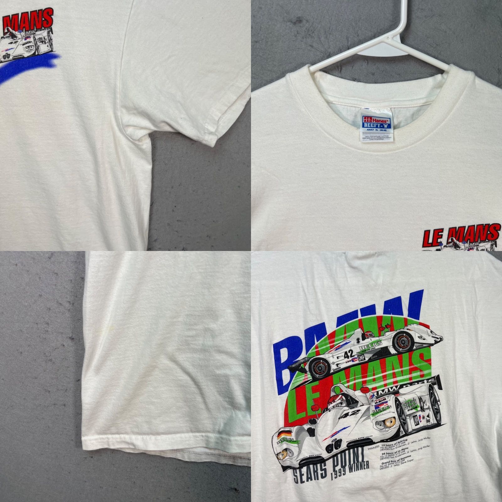 Hanes VINTAGE 1999 Le Mans BMW V12 LMR T-Shirt Sears Point Winner White XL Shirt Mens Size US XL / EU 56 / 4 - 8 Thumbnail