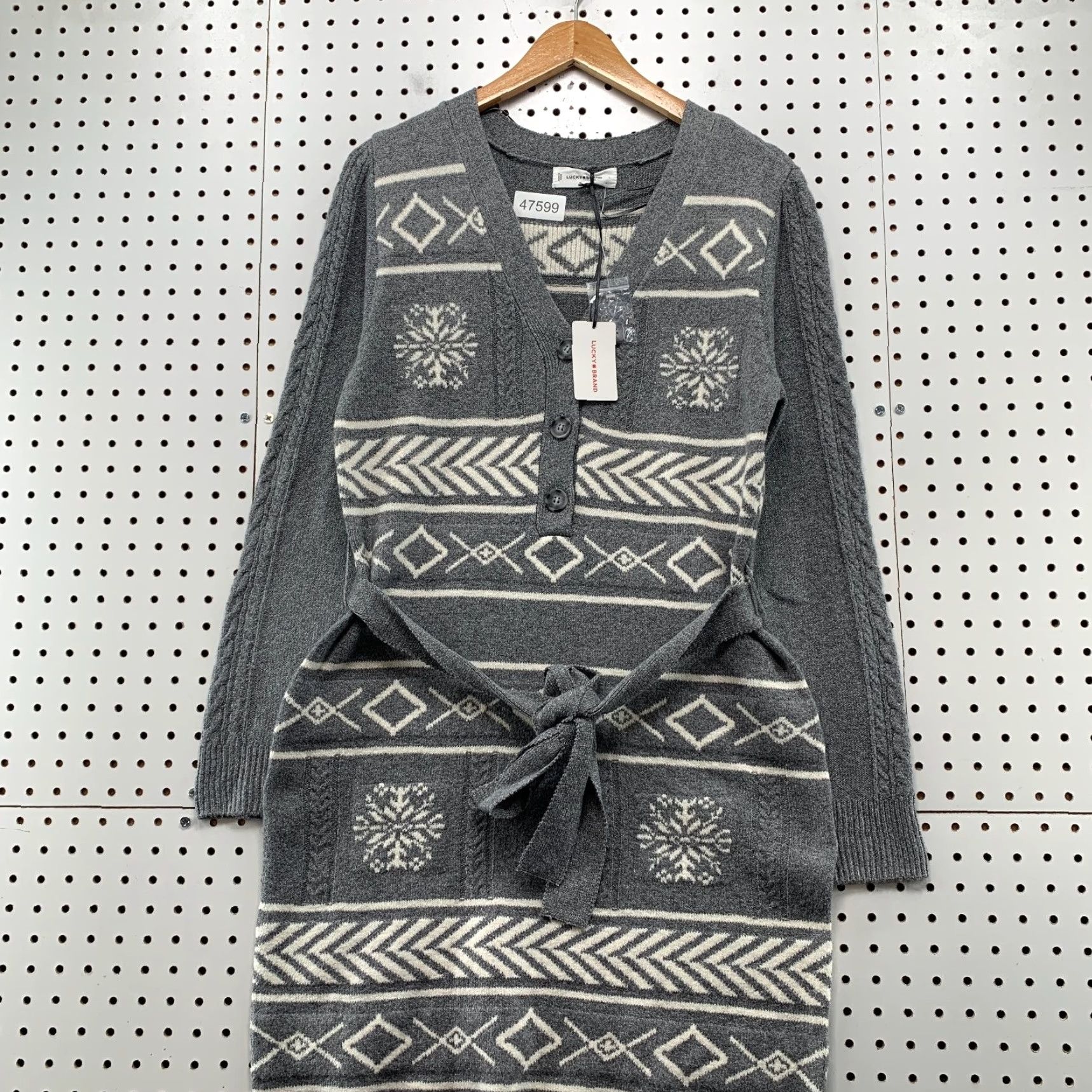 Lucky Brand Lucky Brand Sweater Dress Women's L Gray Knit Belted Nordic Fair Isle NWT Size L / US 10 / IT 46 - 5 Thumbnail