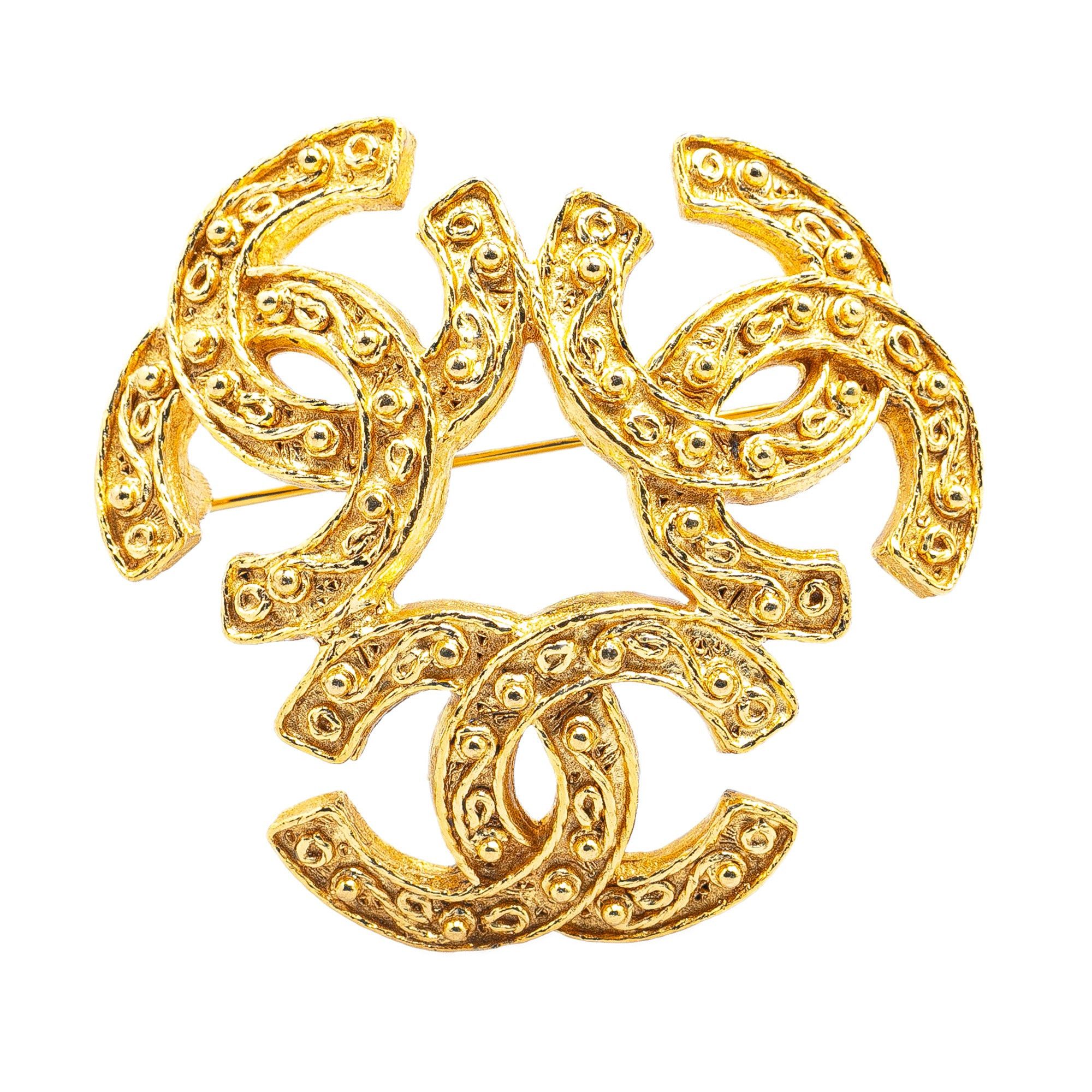 Chanel Chanel Gold Plated Triple CC Brooch Gold Size ONE SIZE - 1 Thumbnail