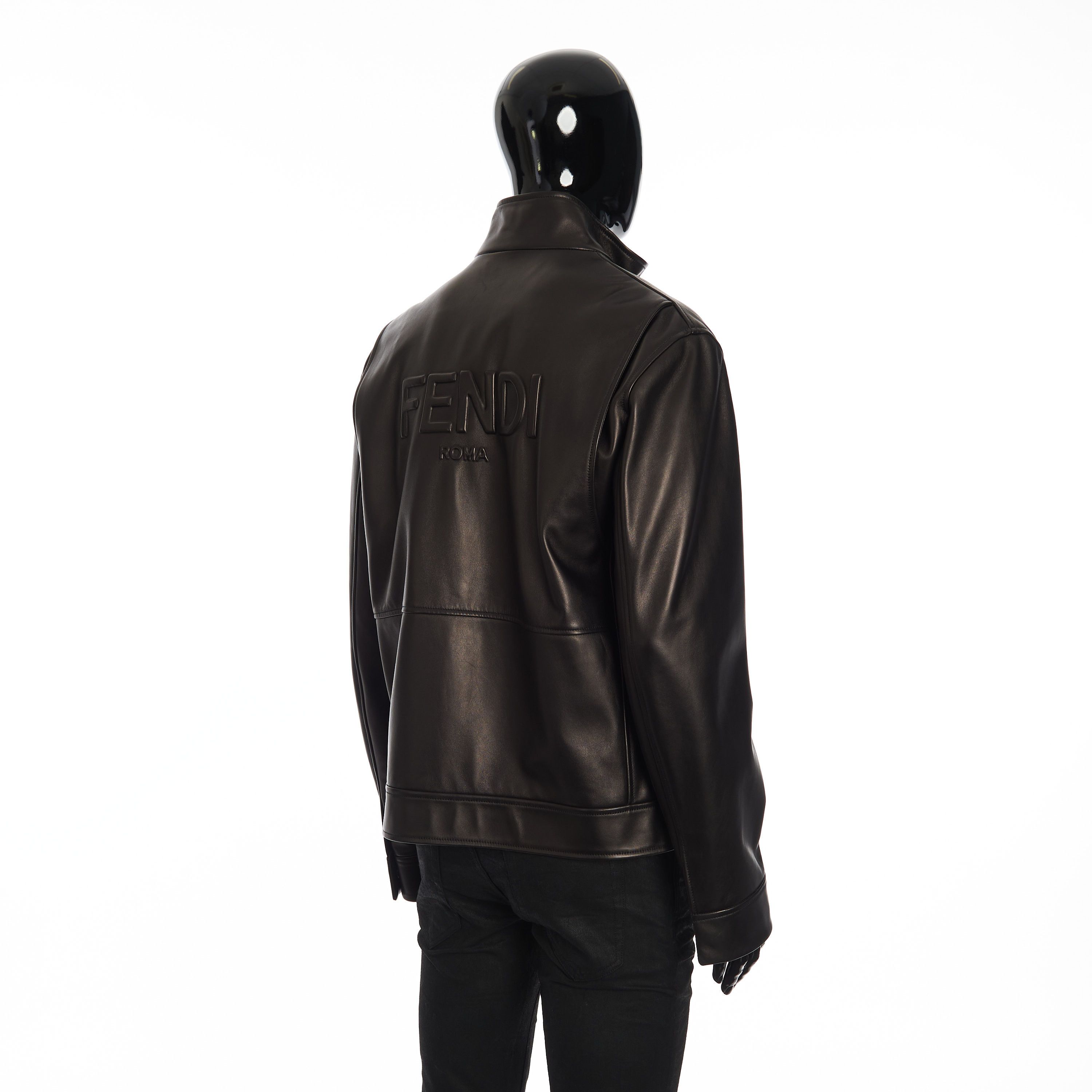 Fendi Biker Jacket In Black Leather With Embossed Fendi Roma Size US M / EU 48-50 / 2 - 7 Thumbnail