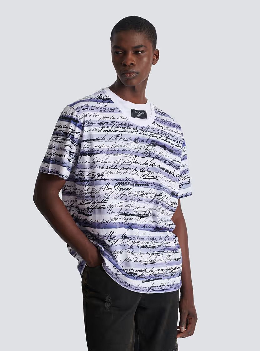 Balmain o1s1wg110126 Love Letter Mariniere T-Shirt in White Size US XL / EU 56 / 4 - 5 Thumbnail