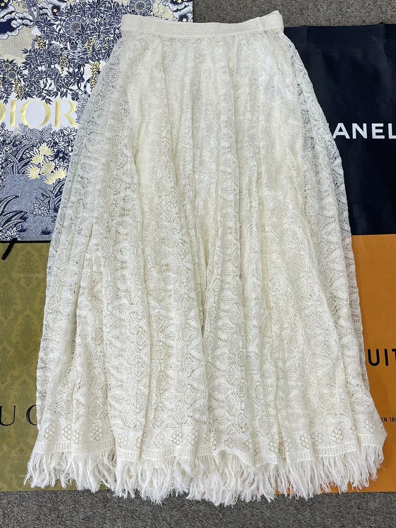 Dior Dior Ivory Lace Fringe Knit Skirt Size US 38 / EU 54 - 1 Thumbnail