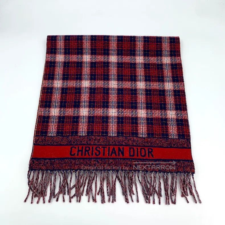 Dior Dior Red plaid letter inlaid wool tassel scarf Size ONE SIZE - 1 Thumbnail