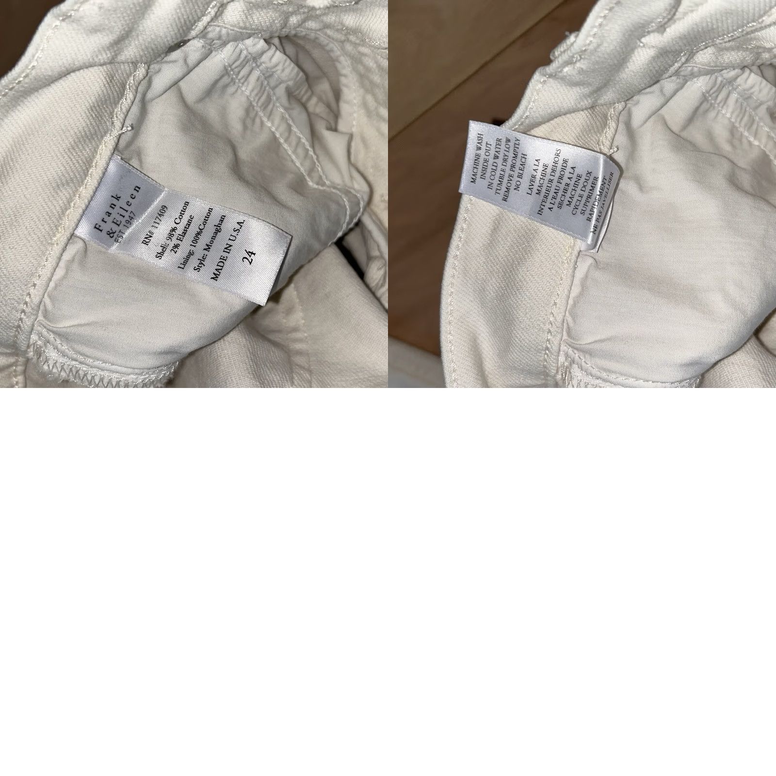 Frank & Eileen Frank & Eileen Monaghan Denim Jeans 24 Cream Cotton Blend USA Made Women’s 5-Pocket Cropped Rise 10.5in Inseam 25in Vintage No Dinom Size 42" / US 20 - 8 Thumbnail