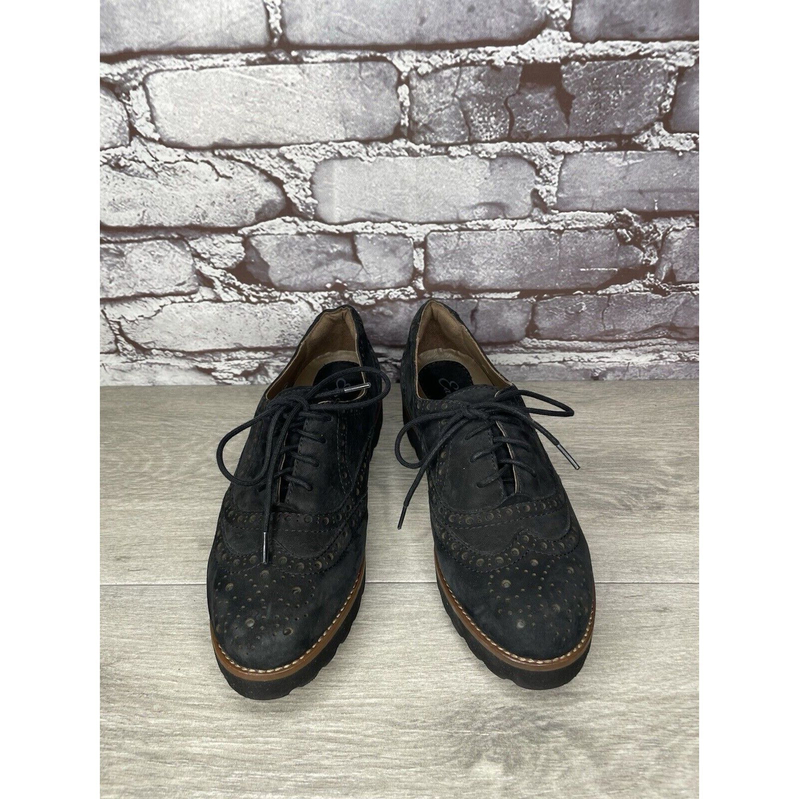 Other Earthies Santana Black Suede Leather Lace Up Wingtip Oxfords Size US 6.5 / IT 36.5 - 2 Thumbnail