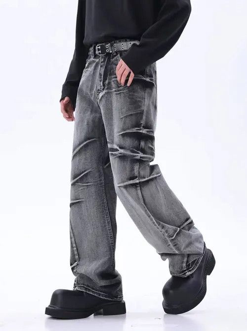 Japanese Brand Vintage washed wasteland style pleated wide leg jeans Size US 34 / EU 50 - 4 Thumbnail