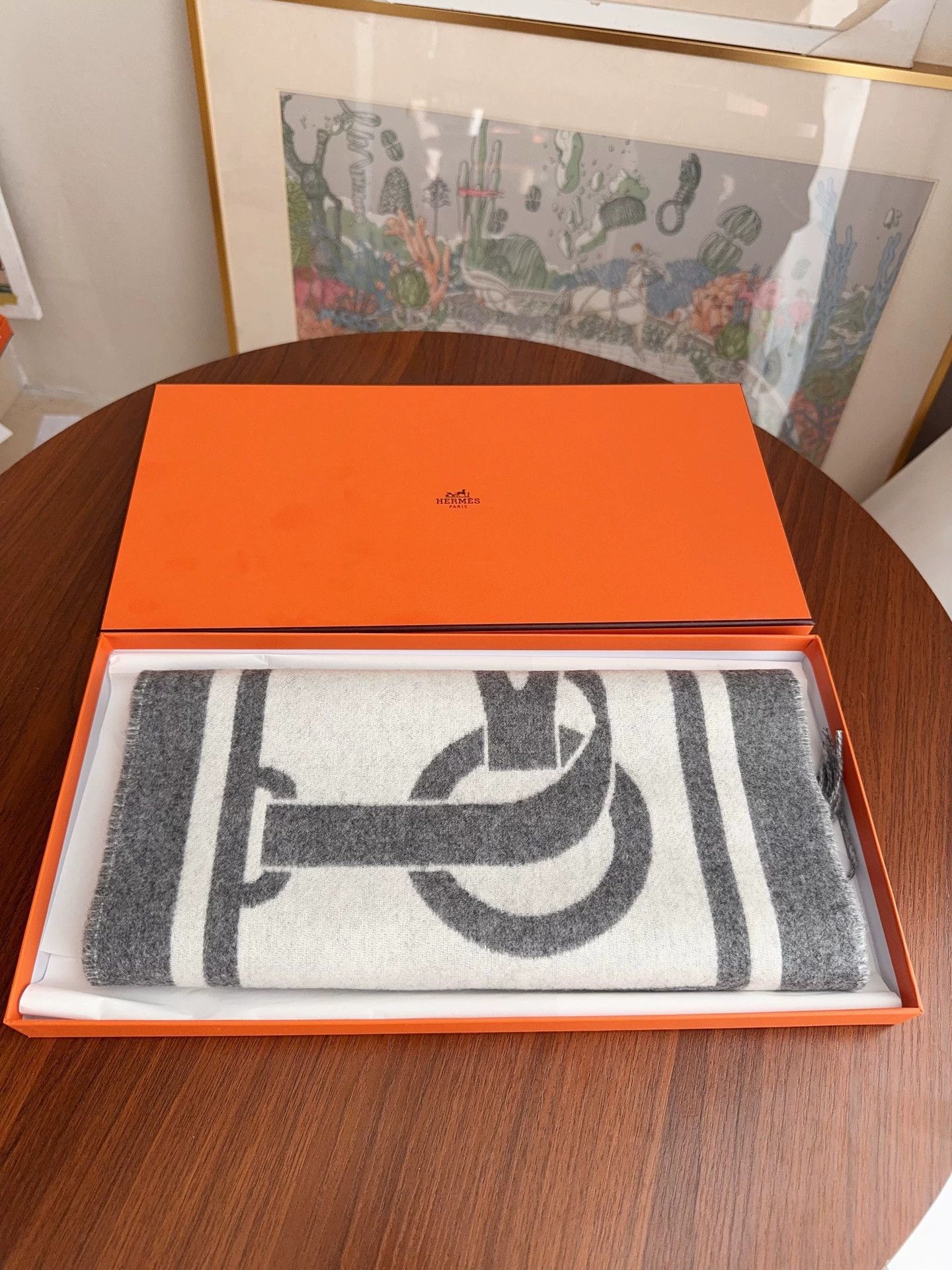 Hermes Hermes Casaque Coaching Gray Cashmere Scarf New Size ONE SIZE - 1 Thumbnail