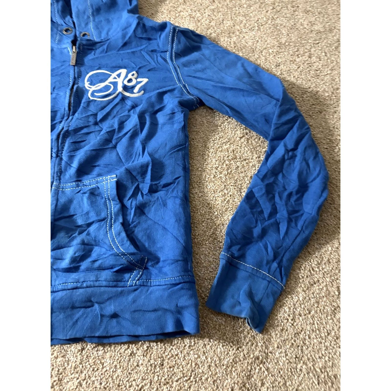 Aeropostale Aero 87 Hoodie Womens Medium Blue Full Zip Fleece Logo Embroidered Sweatshirt Size M / US 6-8 / IT 42-44 - 3 Thumbnail