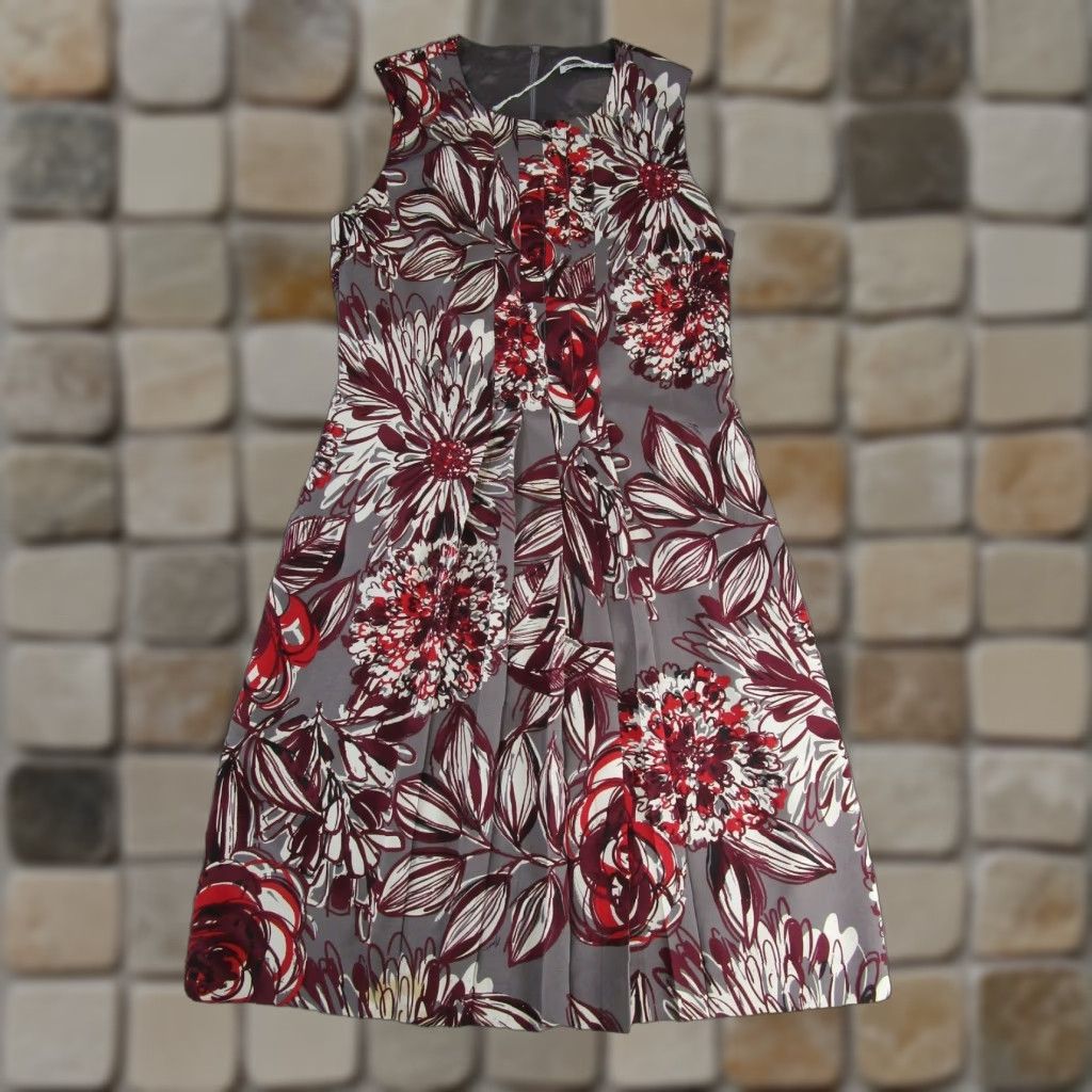 Trina Turk Trina Turk Dress Womens XS Gray Red Brugundy A-Line Sleeveless Round Neck Zip Knee Length Floral Pattern Women's Clothing - 200 characters max Size XS / US 0-2 / IT 36-38 - 1 Thumbnail
