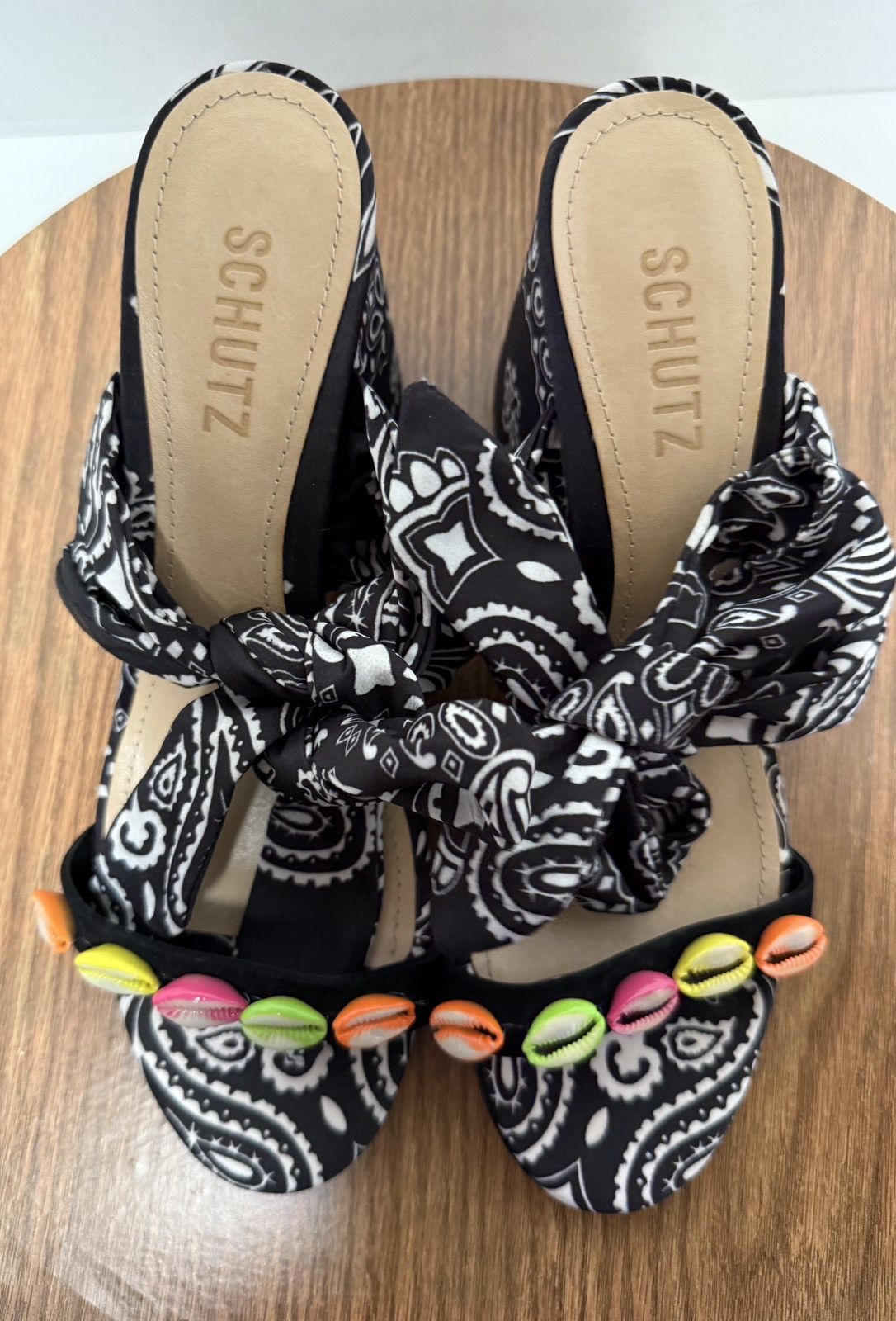 SCHUTZ Schutz Malia Embellished Shell Bandana Slide Tie Sandals Size US 9 / IT 39 - 6 Thumbnail