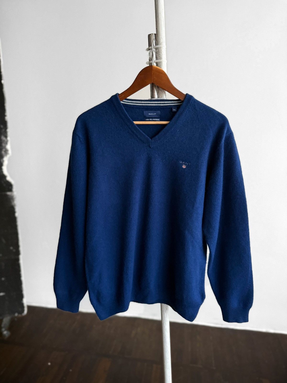 Gant Gant Mens Blue Super Fine Lambswool V-Neck Knit Sweater Size US L / EU 52-54 / 3 - 3 Thumbnail