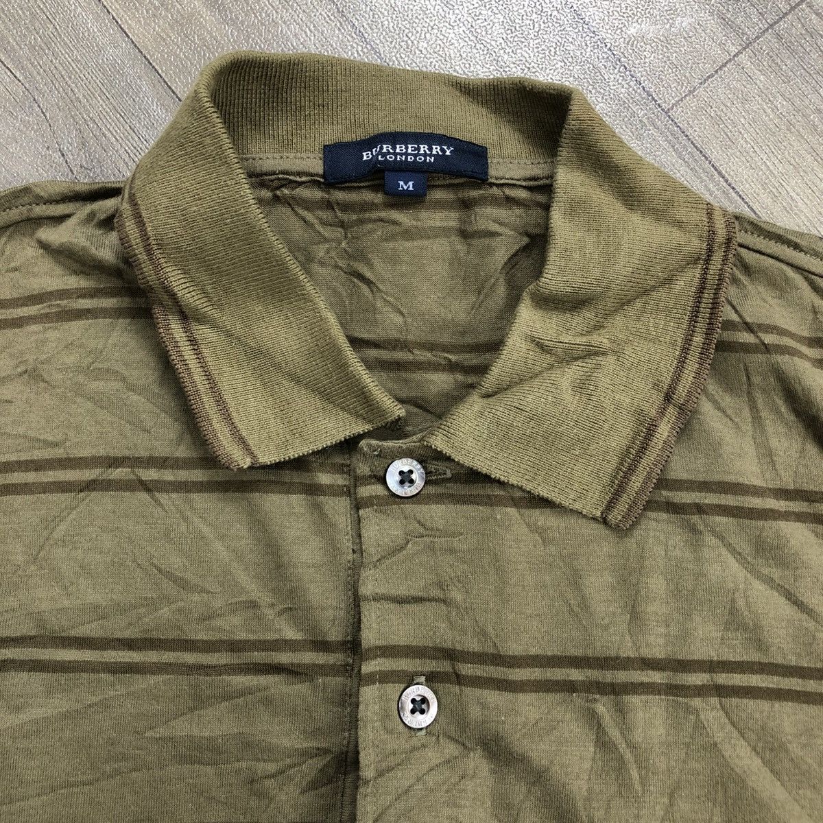 Burberry × Designer × Vintage Vintage Burberry London Striped Olive Green Polo Shirt Size US M / EU 48-50 / 2 - 4 Thumbnail