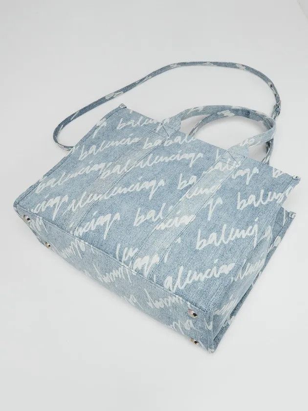 Balenciaga o1srvl11e1224 Size: OS Tote Bag In Printed Denim in Blue Size ONE SIZE - 3 Thumbnail