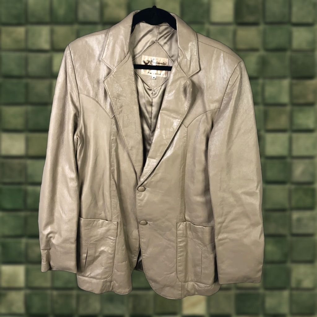 Vintage Continental Blazer Mens 44 Beige Leather Western Sport Coat Two-Button USA Size 44R - 1 Thumbnail