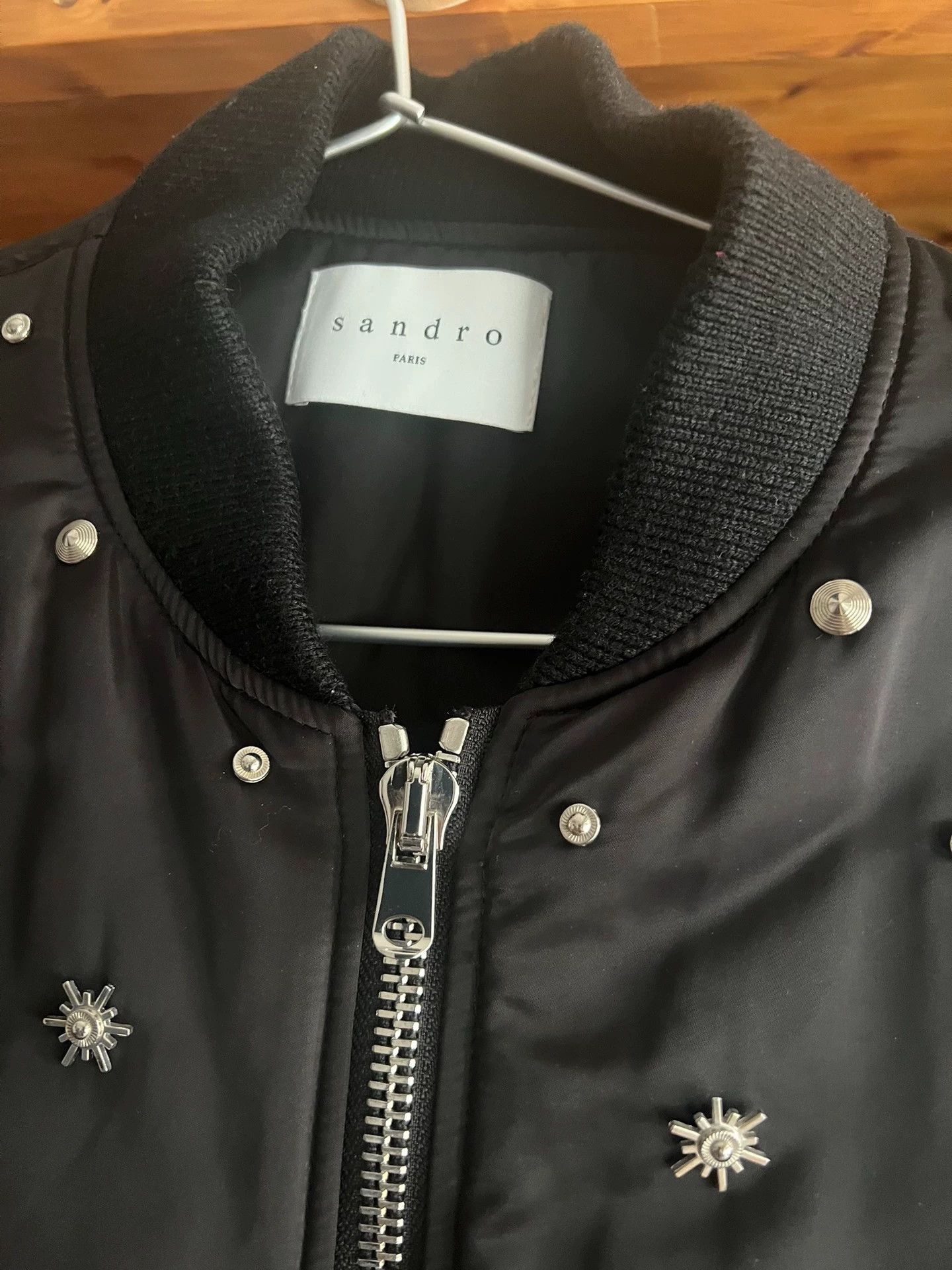 Sandro Sandro Black Star Rivet Flight Jacket 3 (Near New) Size US L / EU 52-54 / 3 - 6 Thumbnail