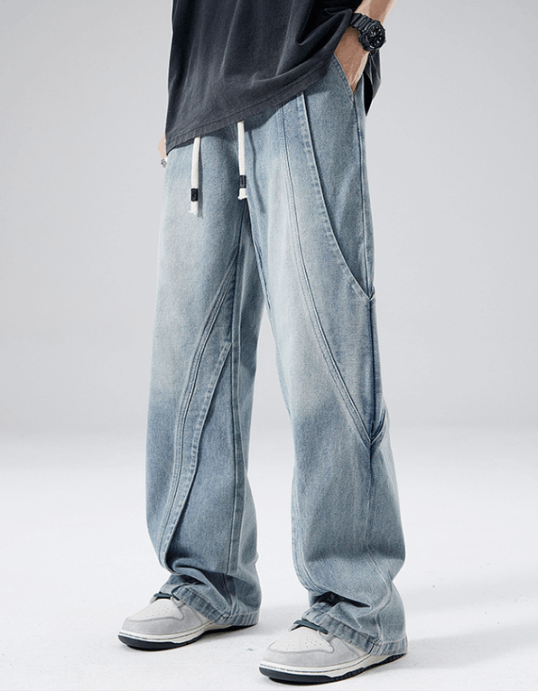 Japanese Brand Washed blue straight loose American drawstring jeans Size US 32 / EU 48 - 4 Thumbnail