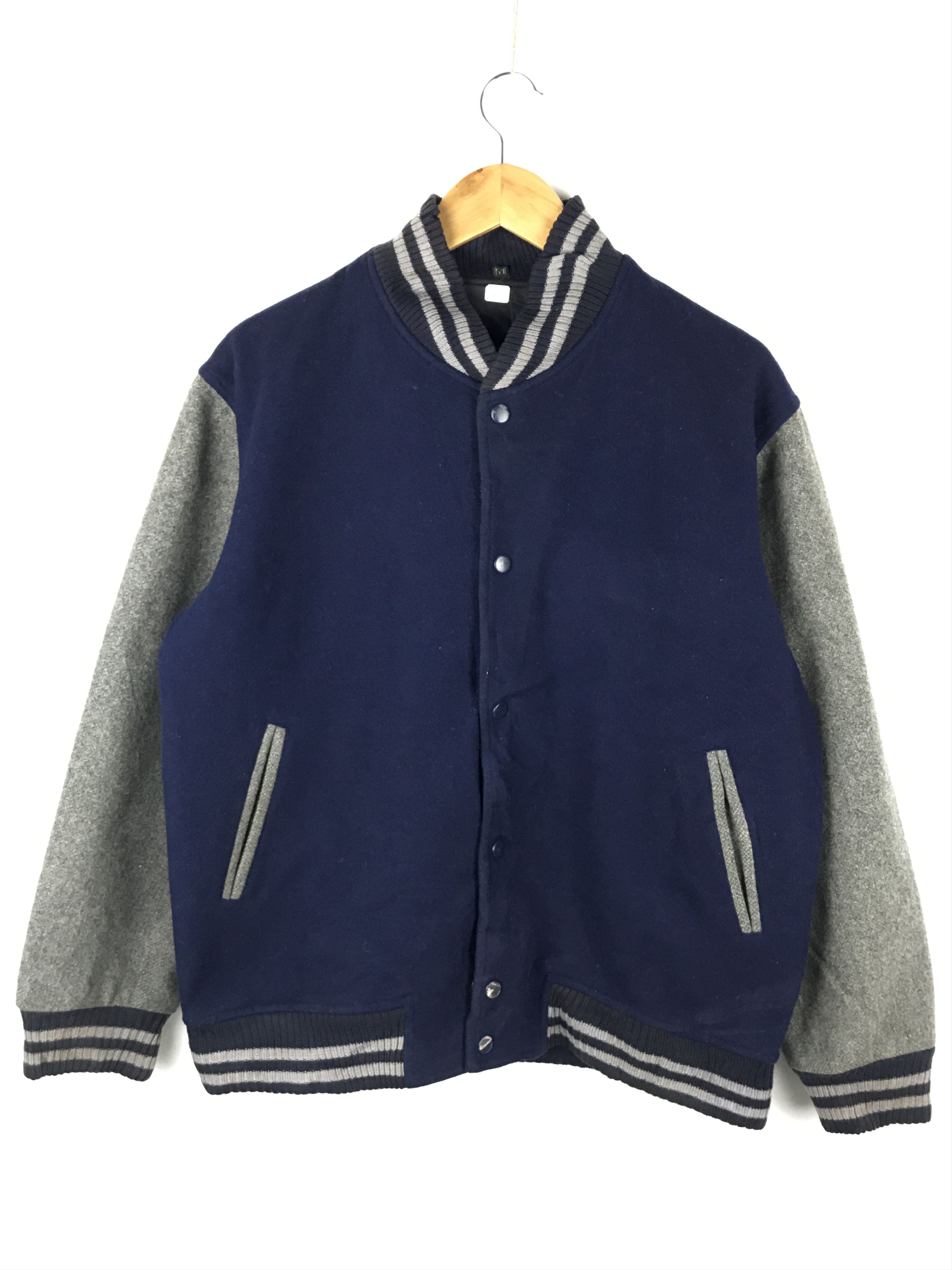 image of Unbrnd x Varsity Jacket Vintage Unbrand Varsity Jacket in Dark Blue, Men's (Size Medium)