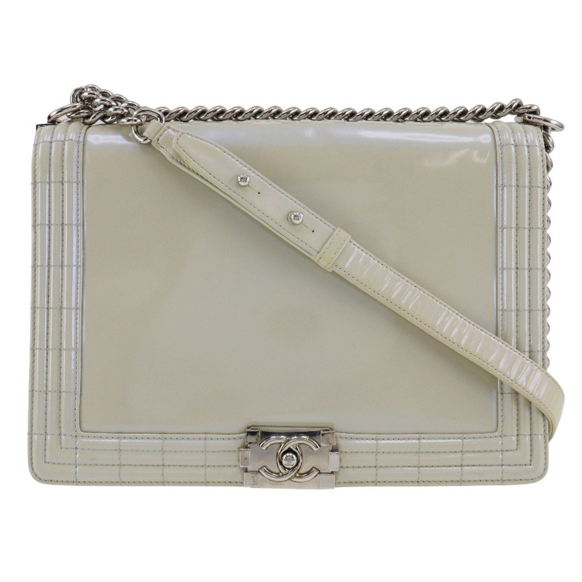 image of Chanel Chain Shoulder Bag Boy Enamel 2013 A5 Flap Chainshoulder Women's in White