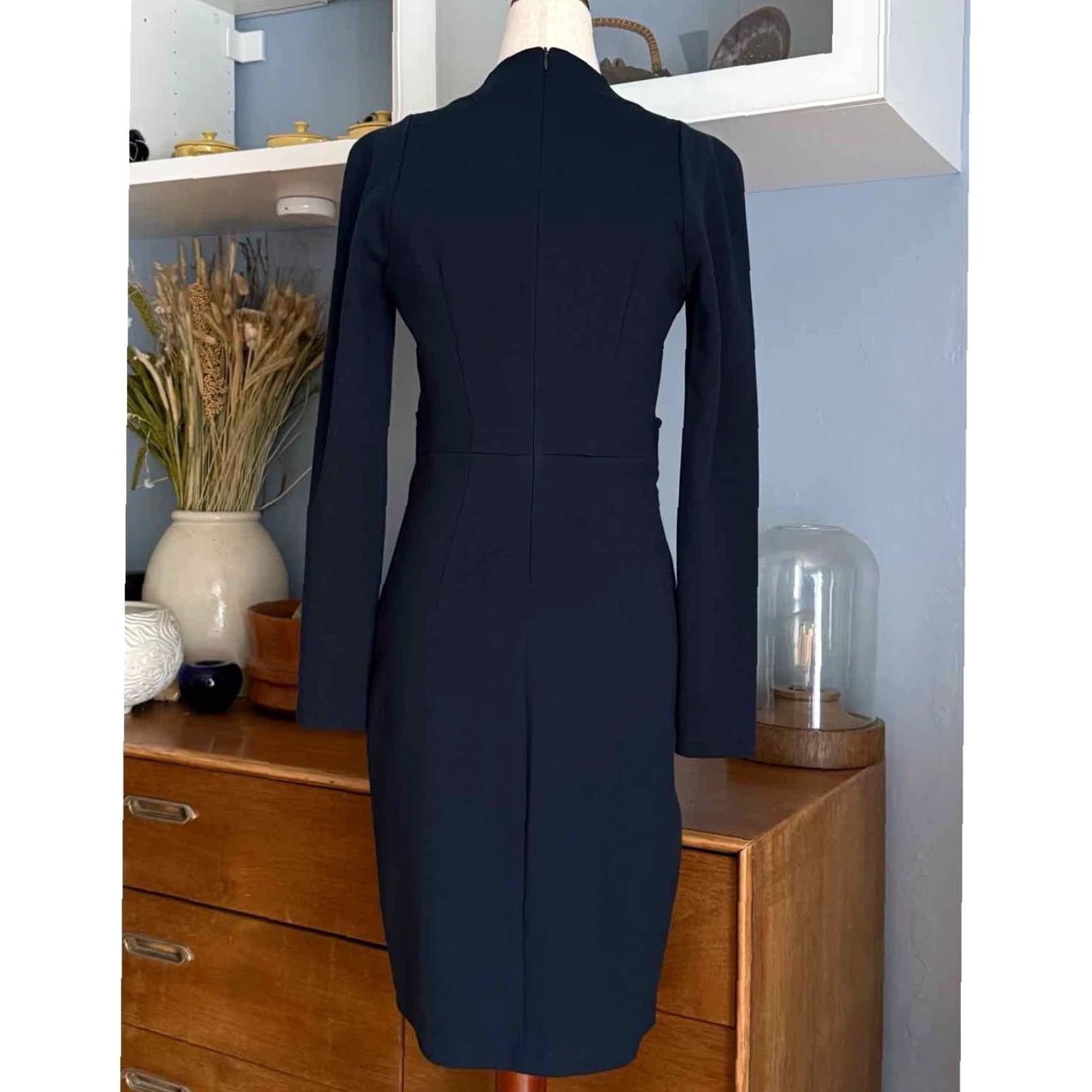 plein sud VINTAGE Plein Sud Jeanius Navy Blue Structured Sheath Dress Sz US 8 Womens Sleeveless V-Neck Knee Length Back Zip Size 30" / US 8 / IT 44 - 3 Thumbnail