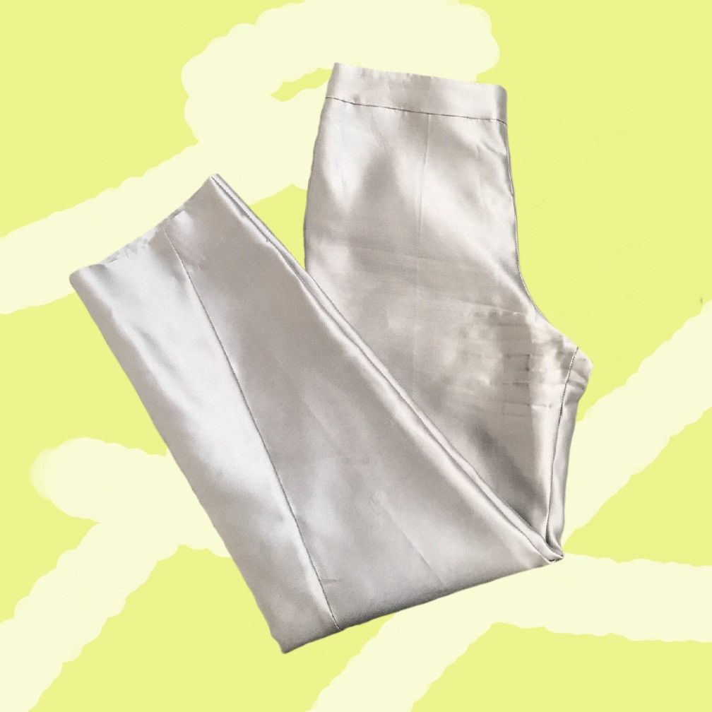 Giorgio Armani Silver Silk Satin Straight Leg Trousers Y2K Minimalist Size 34" / US 12 / IT 48 - 3 Thumbnail
