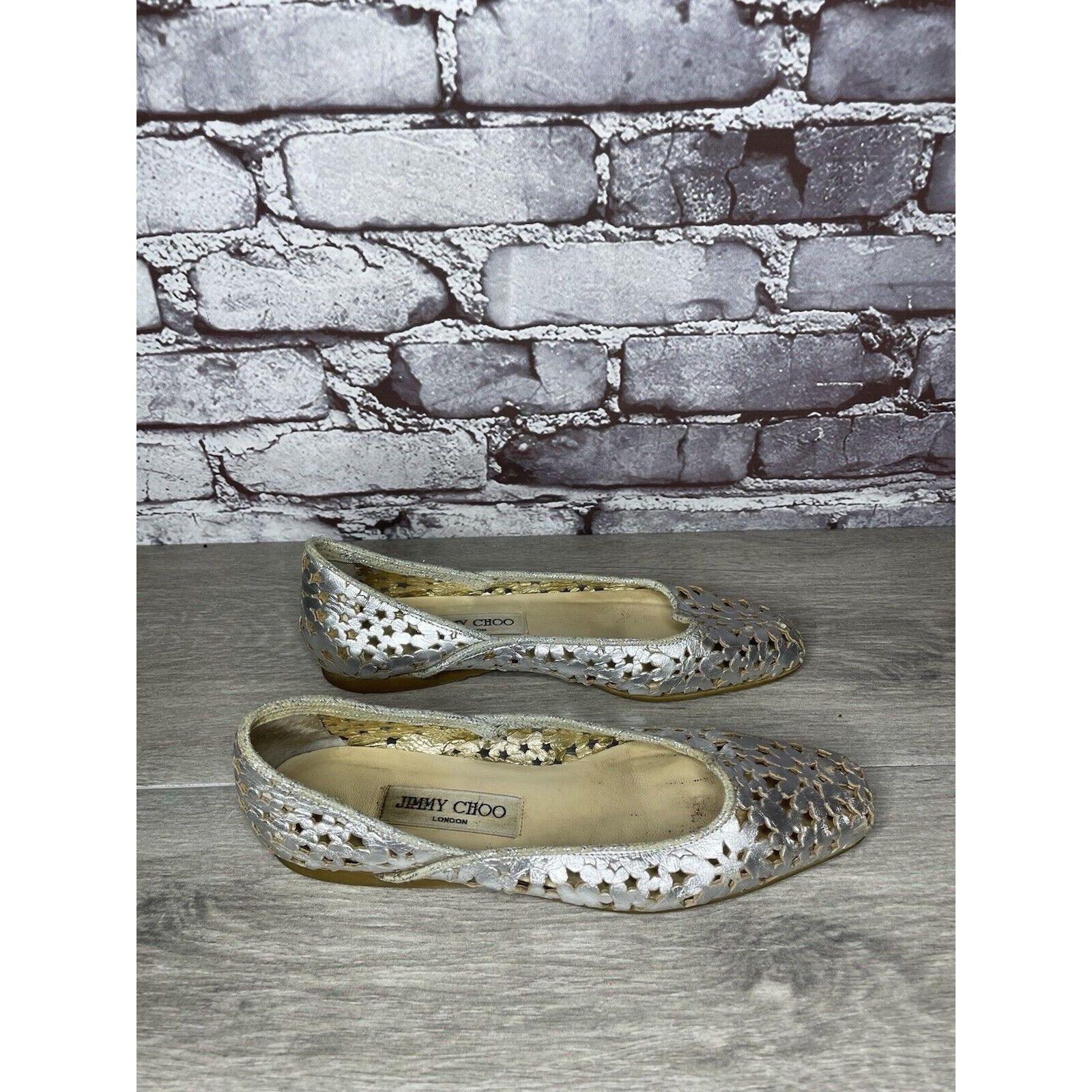 Jimmy Choo Jimmy Choo Metallic Silver Leather Cut Out Loafer Flats Wome Size US 7 / IT 37 - 20 Thumbnail