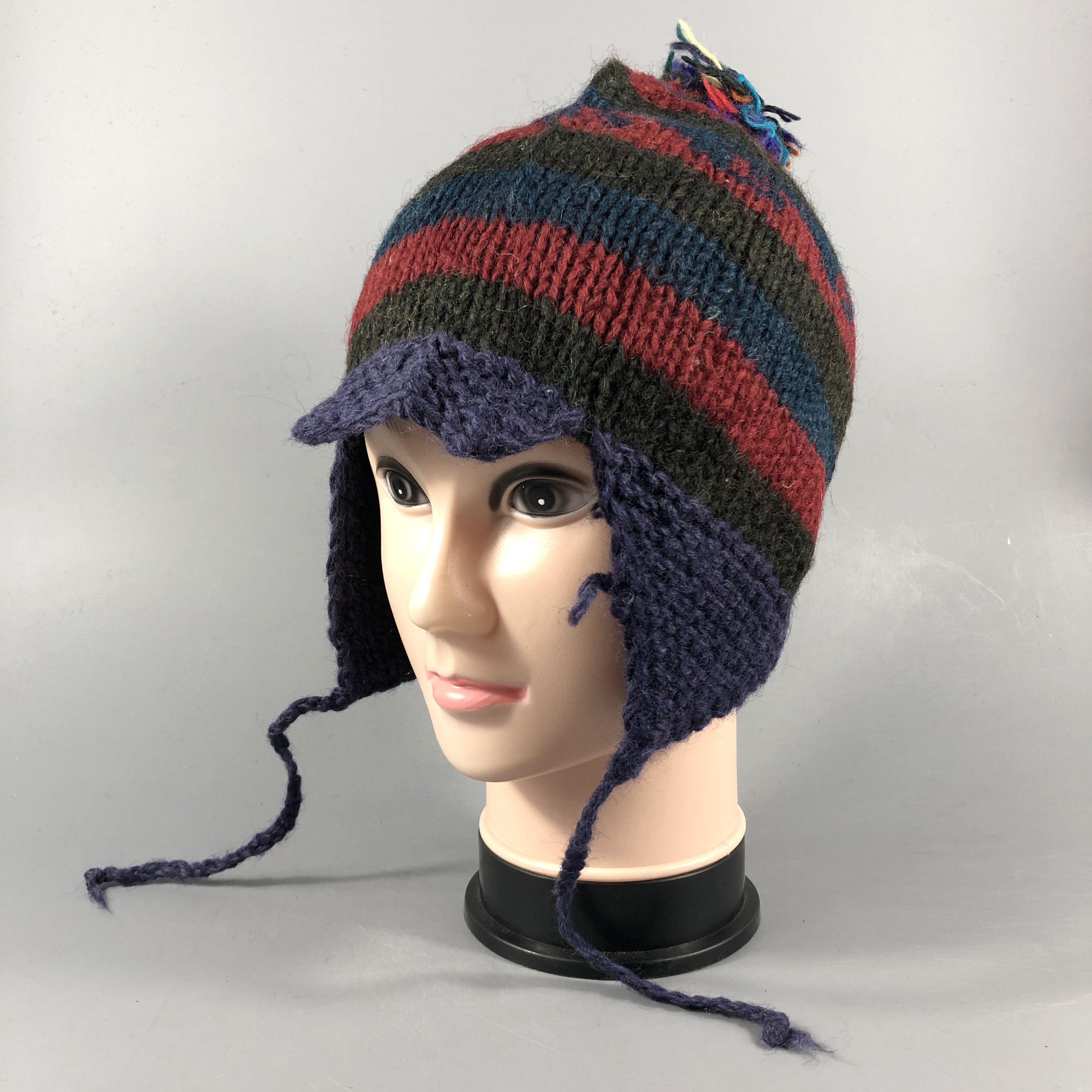 Japanese Brand Stripe Earflap Beanie Snowcap Hat Size ONE SIZE - 2 Thumbnail