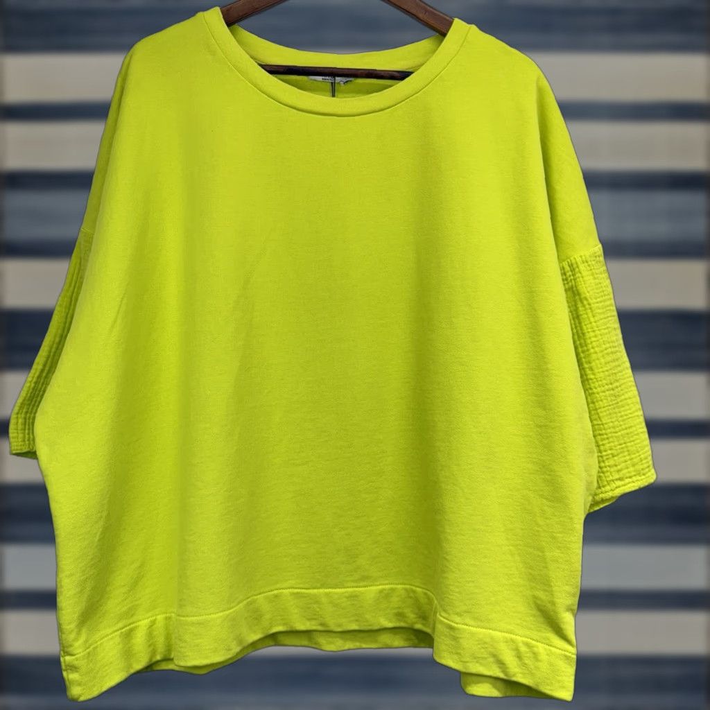 VINTAGE Riva Women's Oversized Cotton Blend 3/4 Sleeve Blouse Large Yellow Green 80s Vintage NWT