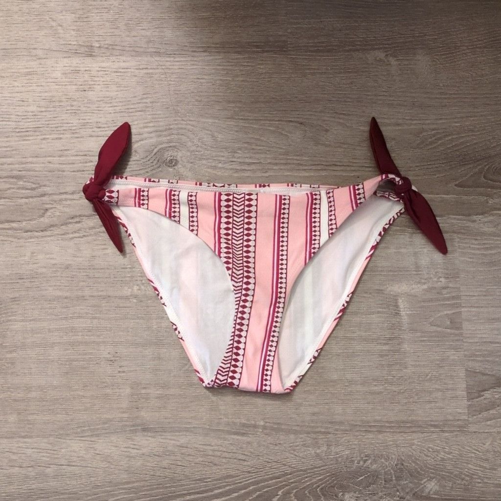 lemlem Lemlem Neela Side Tie Pink & Burgundy Bikini Bottom Size LG Size ONE SIZE - 2 Thumbnail