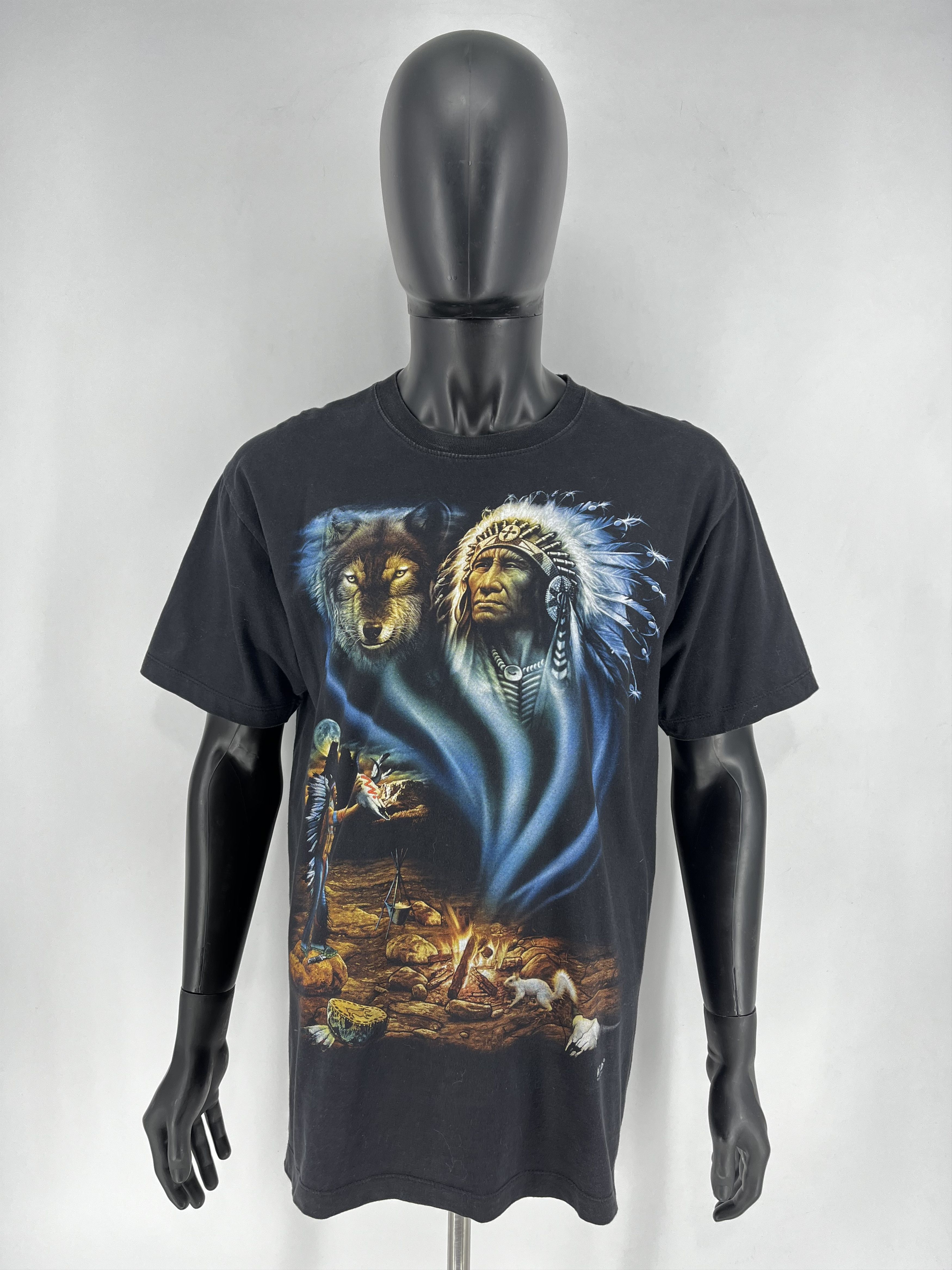 Band Tees Vintage Wild Indian Chief American Native Wolf heavy t-shirt Size US L / EU 52-54 / 3 - 2 Thumbnail