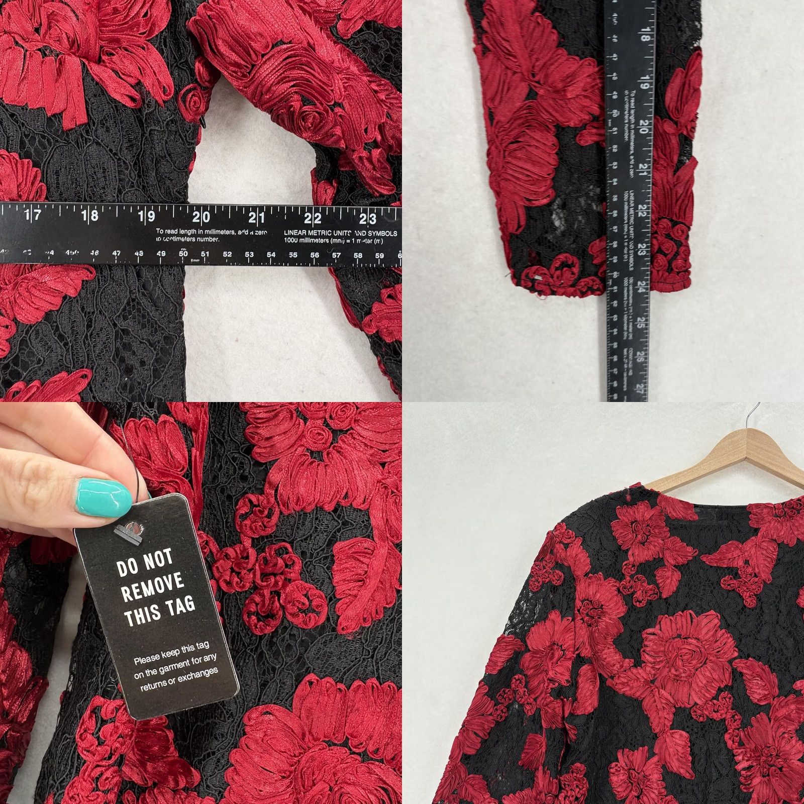 Express Express Bodysuit Womens XL Red Lace Floral Long Sleeve V Neck Embroidered NWT Size XL / US 12-14 / IT 48-50 - 8 Thumbnail