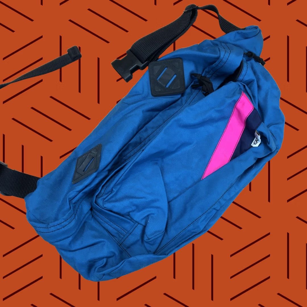 Vintage Vintage Caribou Neon Sling Bag Waist Crossbody Blue Nylon 90s Gorpcore 15" Bag Pockets Nylon Unisex Adults 90s Mens Womens Size ONE SIZE - 1 Thumbnail