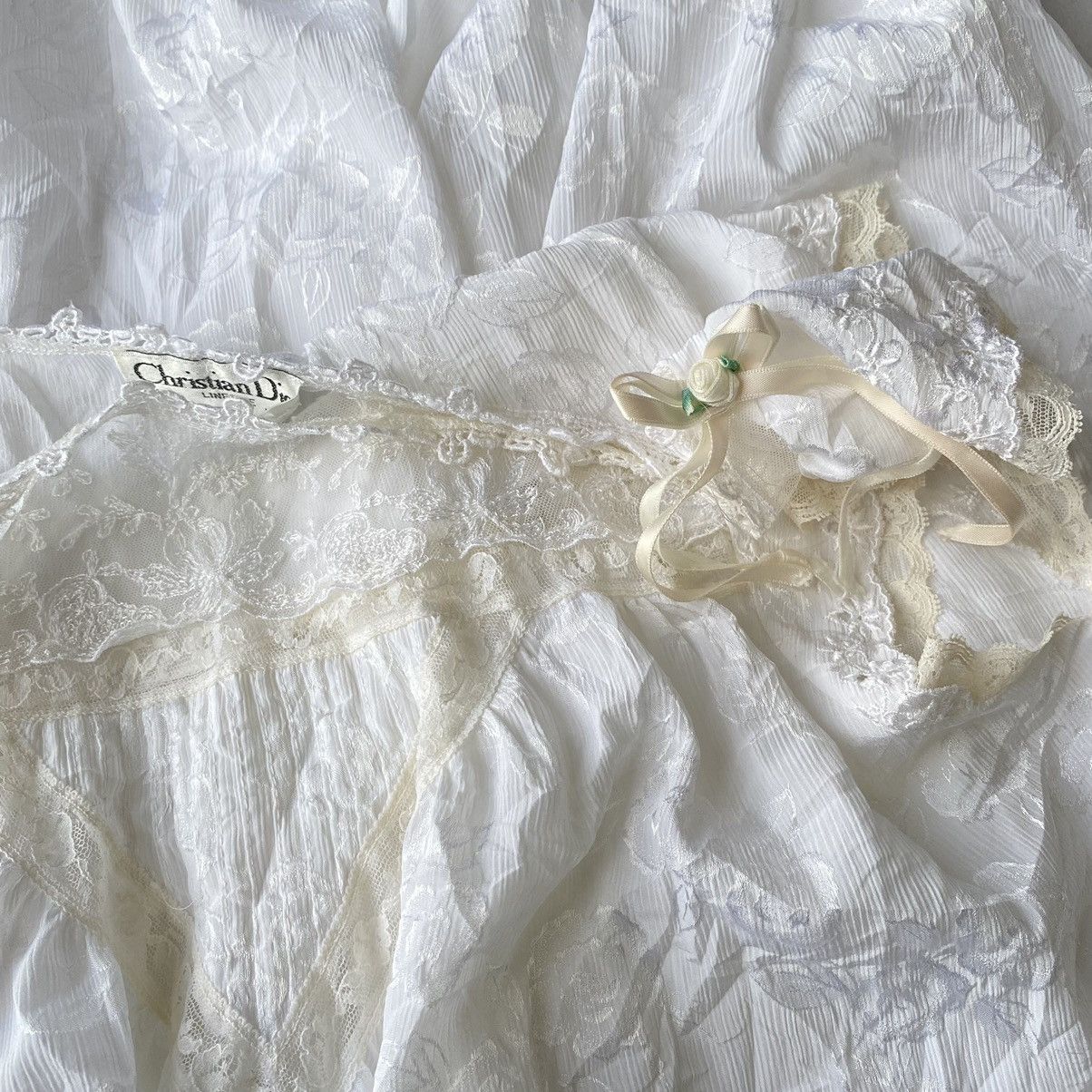 Dior × Vintage Dior Vintage Lace Trimmed White Lingerie Nightgown Dress Size M / US 6-8 / IT 42-44 - 9 Thumbnail