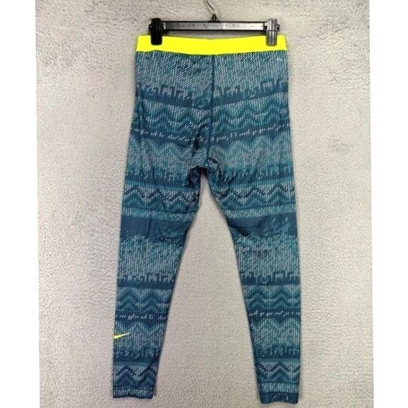 Nike Nike Pro Legging Pants Women Large Dri-Fit Teal Geometric Athletic Ankle Pull On Size 36" / US 14 / IT 50 - 2 Thumbnail